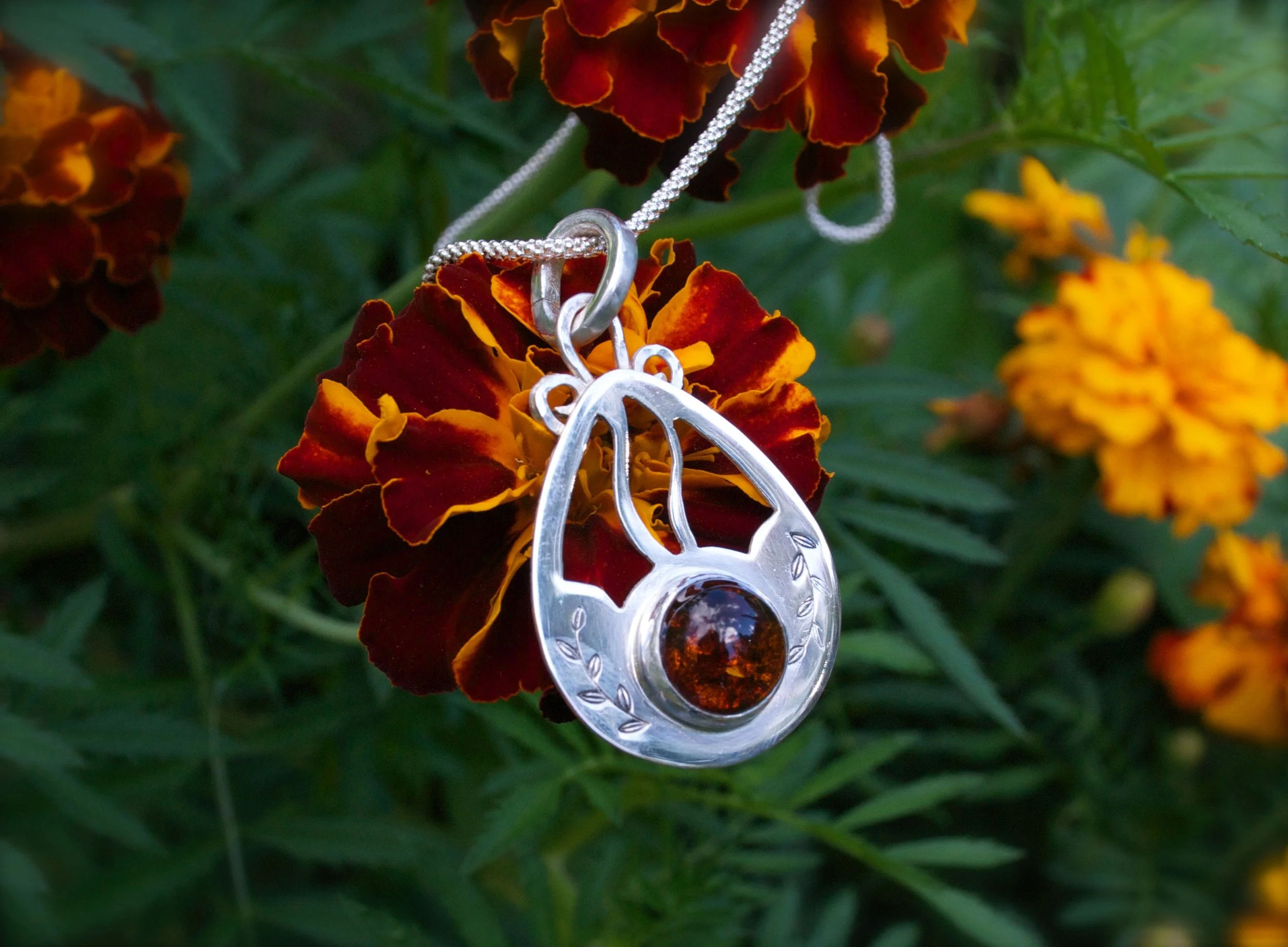 Amber and Sterling Pendant