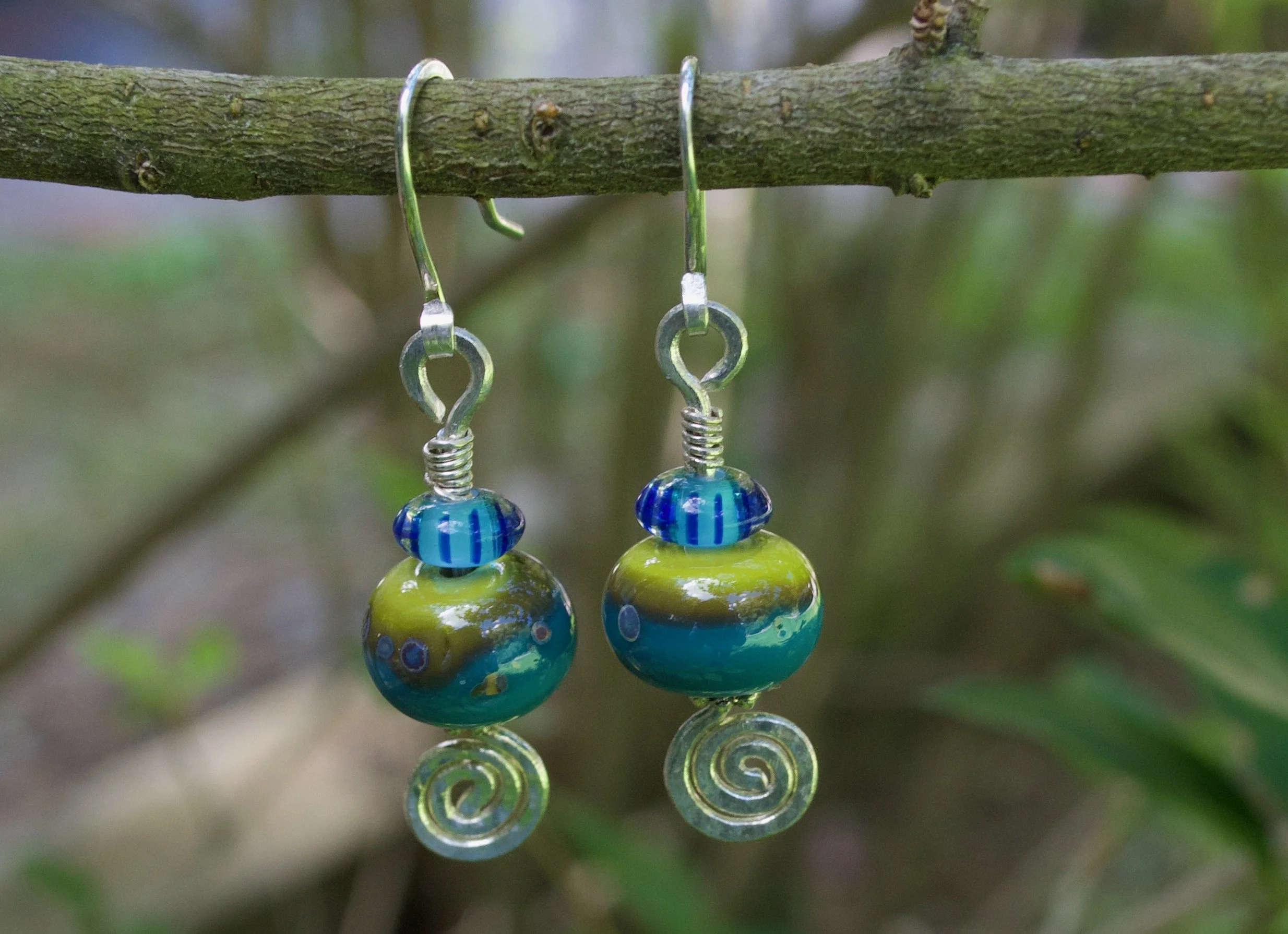 Blue-Green Spiral Earrings
