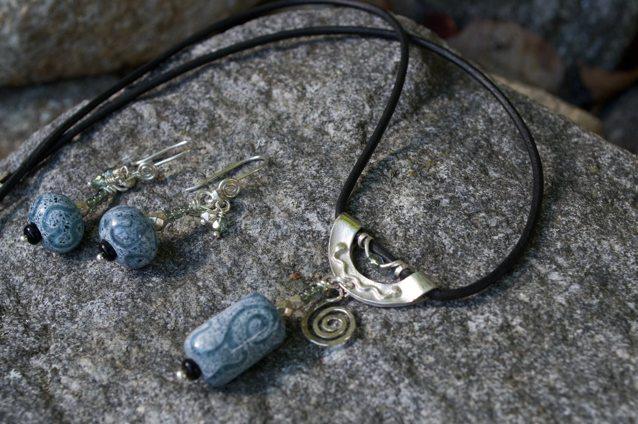 Blue Lampwork Earrings & Necklace