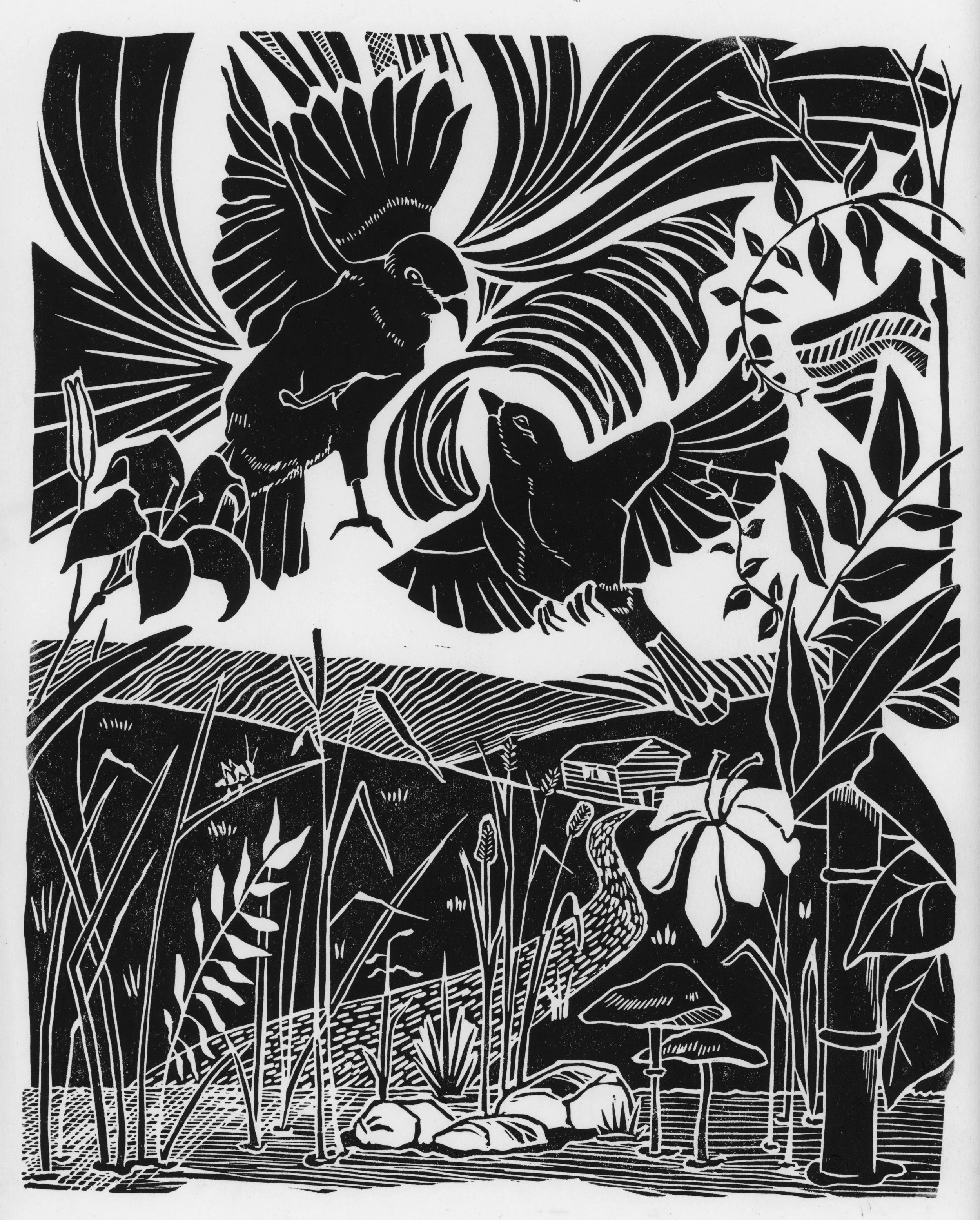 "Twilight Meadow" Linocut- Black