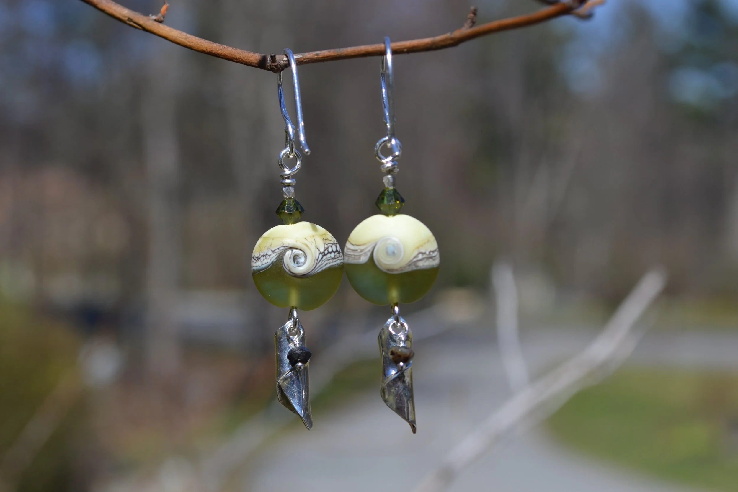 Green Glass Swirl Earrings