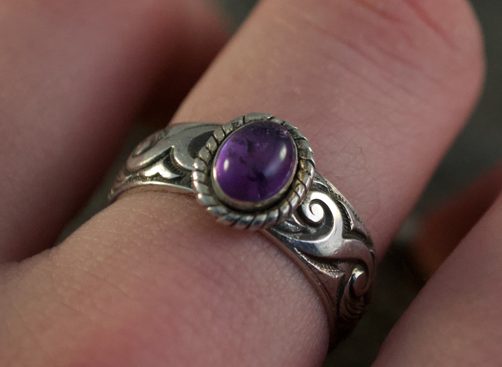 Amethyst Patterned Sterling Ring