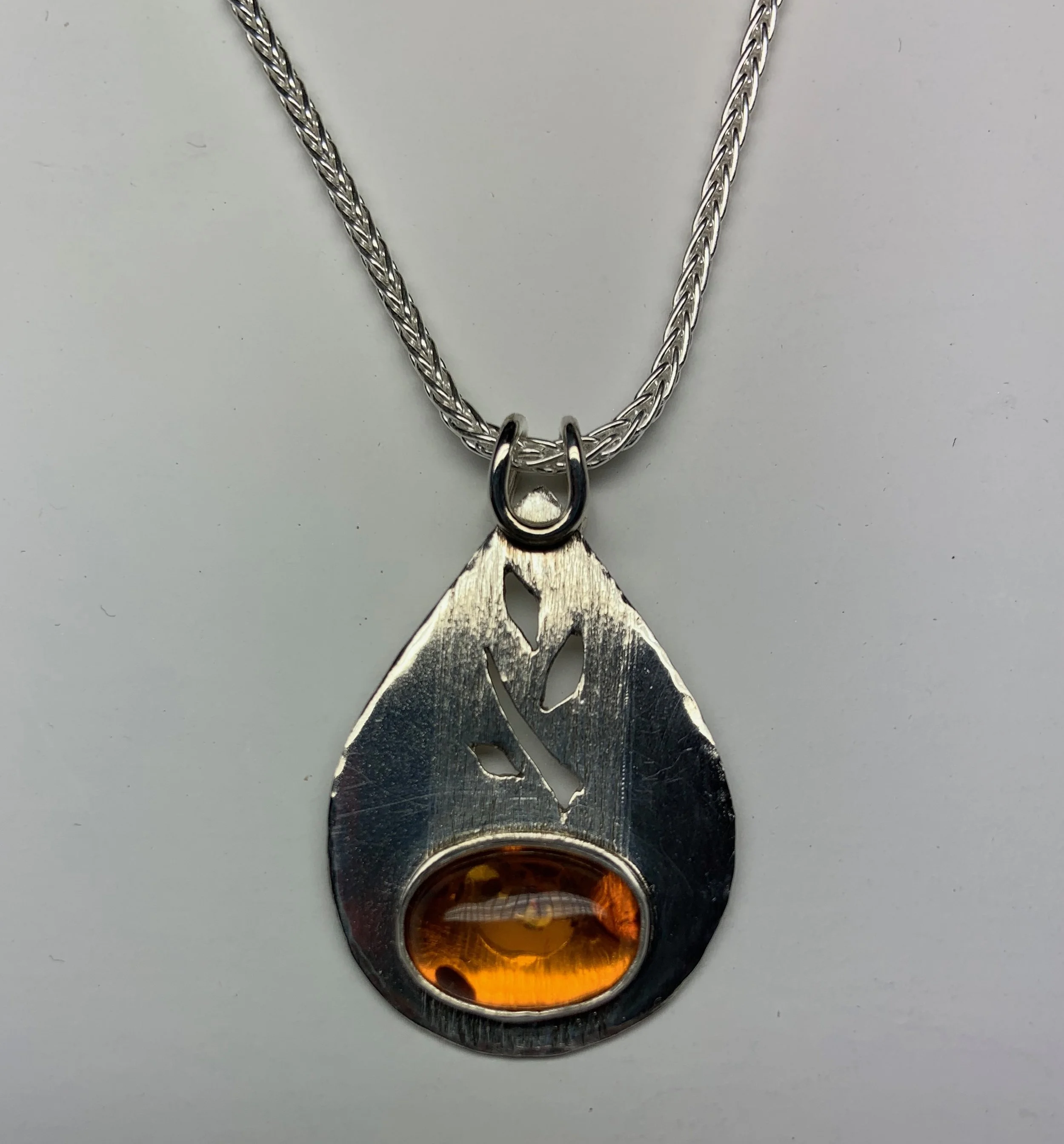 Sterling & Amber Teardrop Pendant