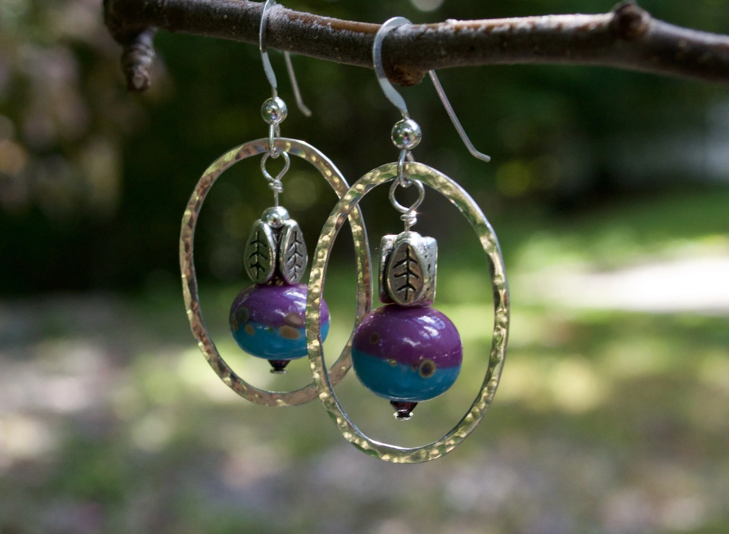 Oval Hoop Lampwork Earrings
