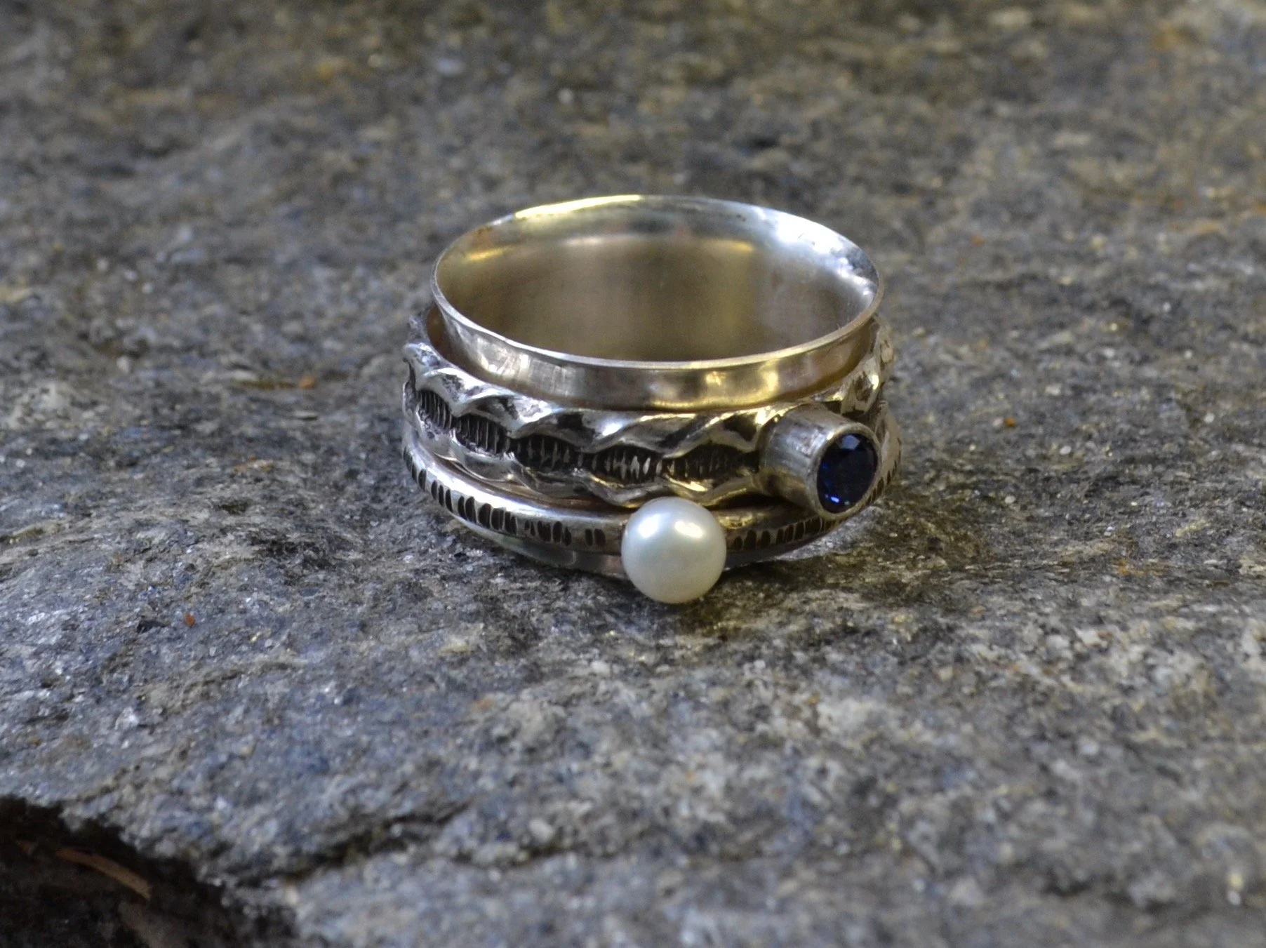 Sapphire and Pearl Spinner Ring
