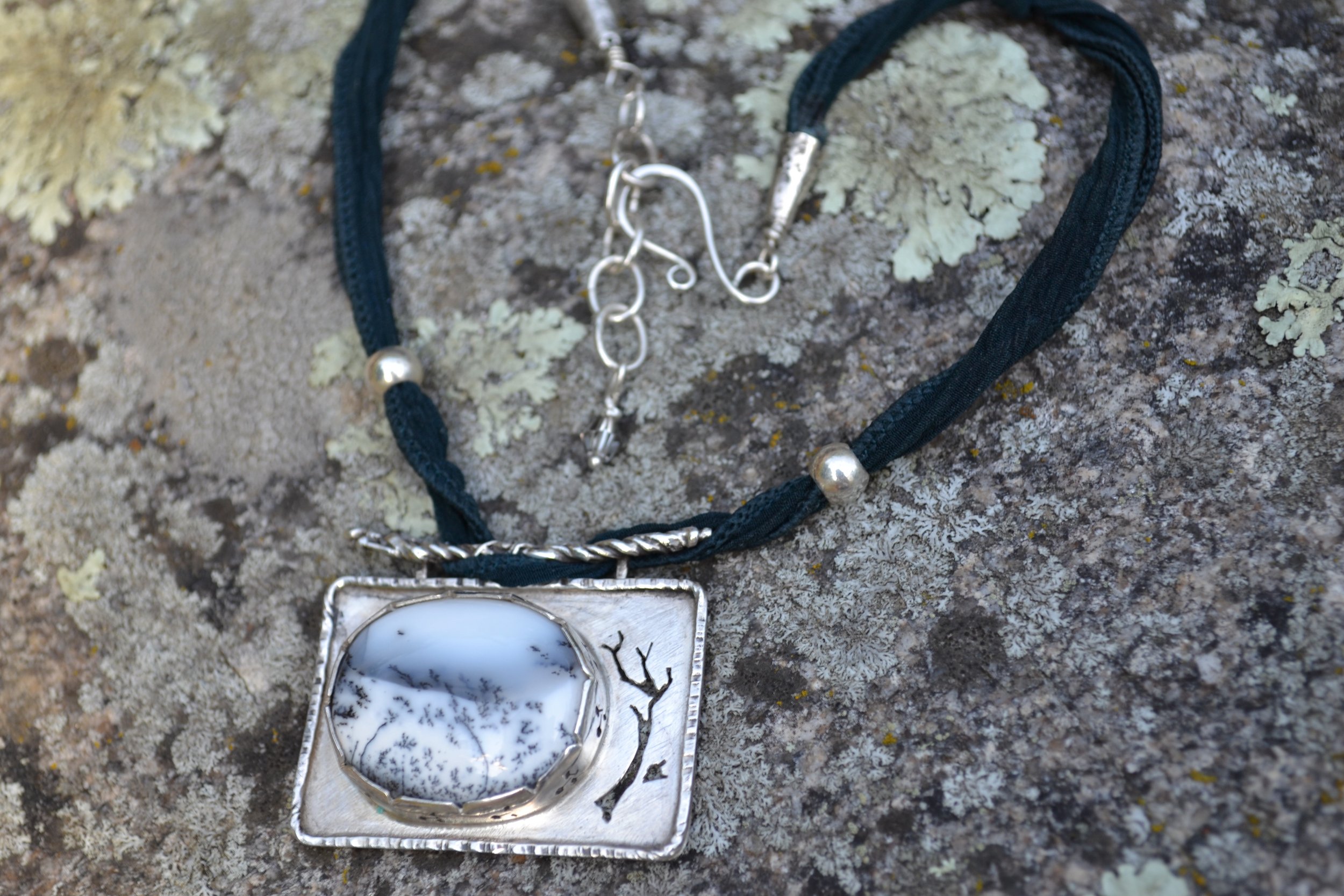 Snowy Day Dendritic Opal Pendant