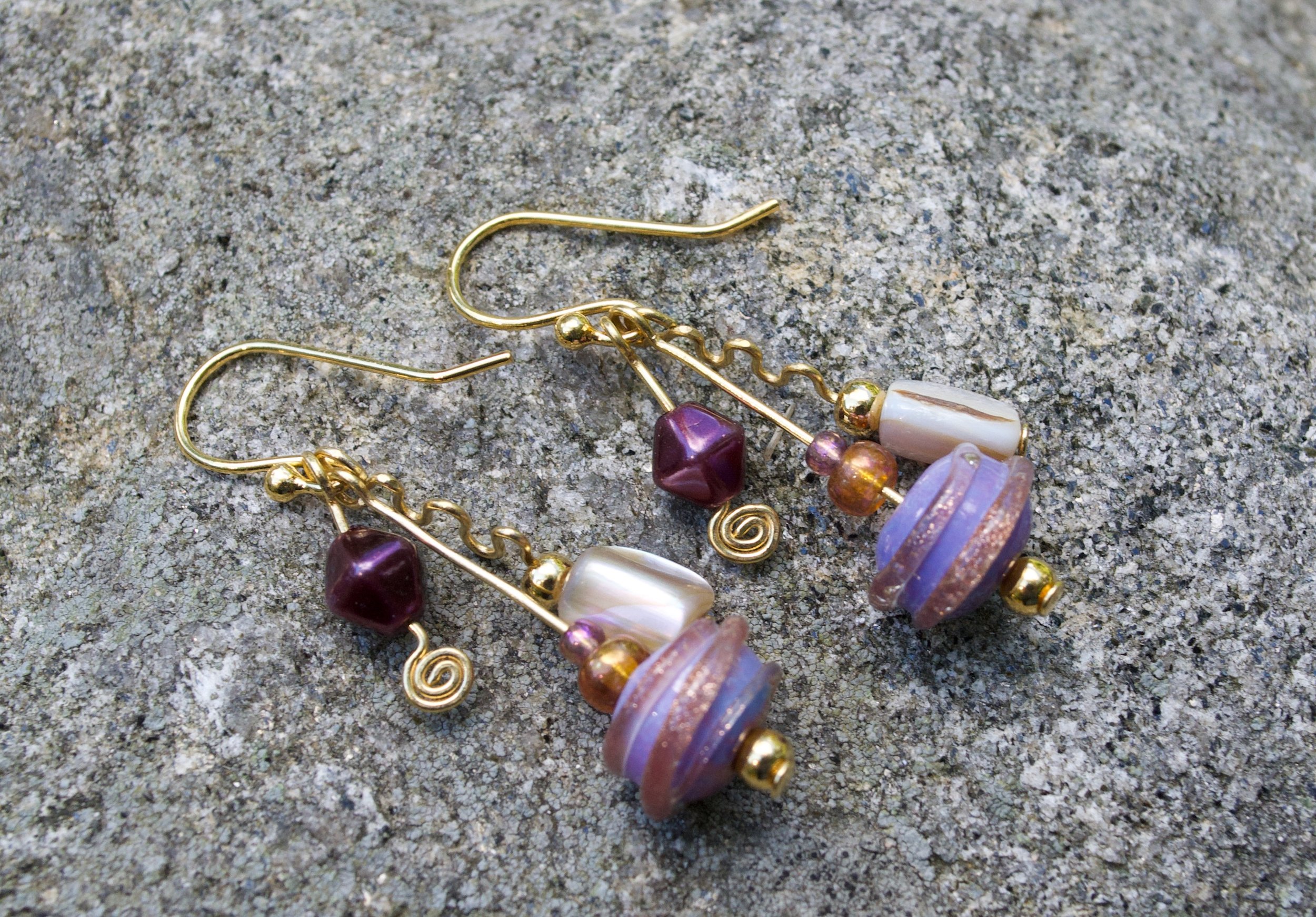 Purple and Gold Dangle Earrings