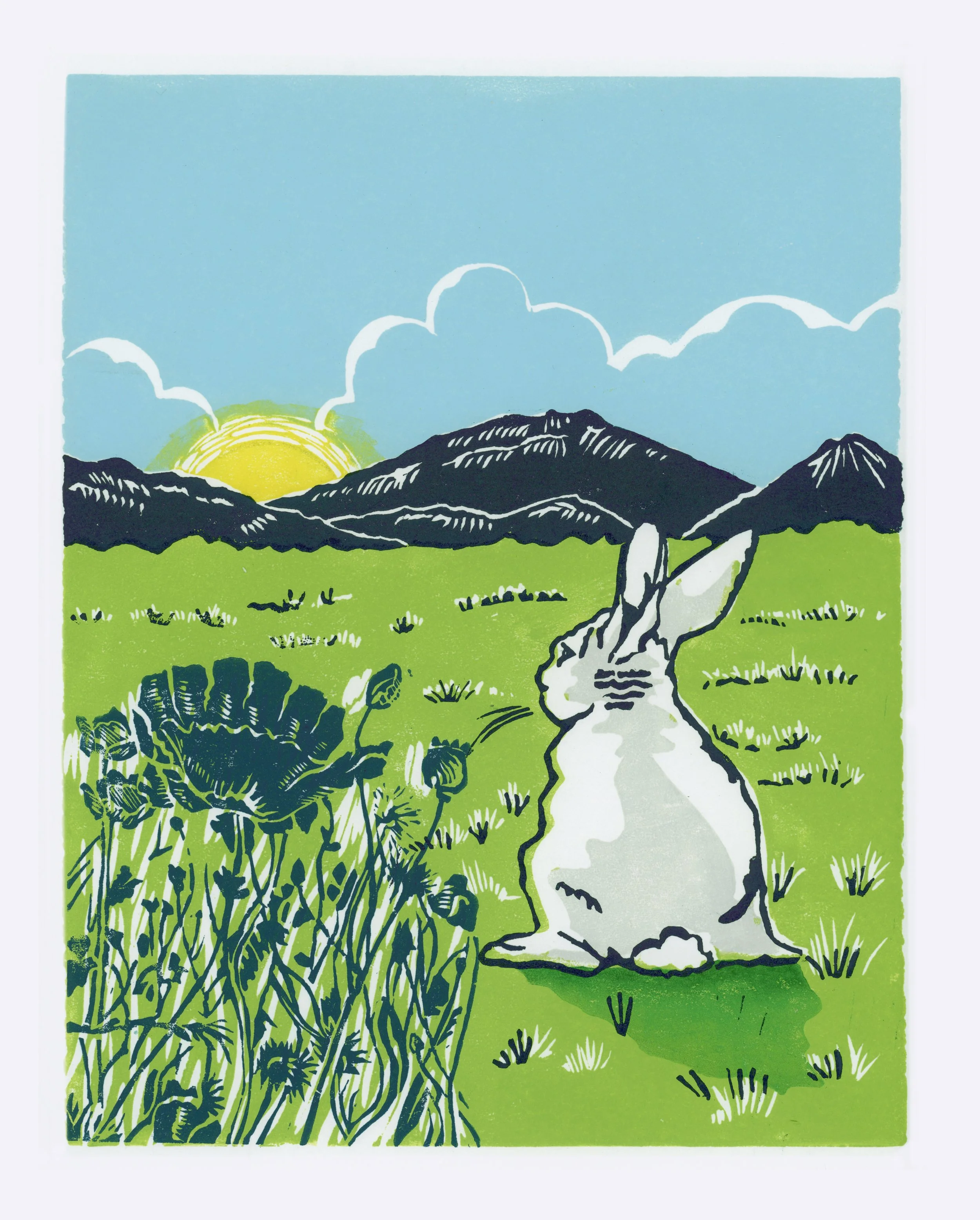 "Bunny at Sunset" Linocut