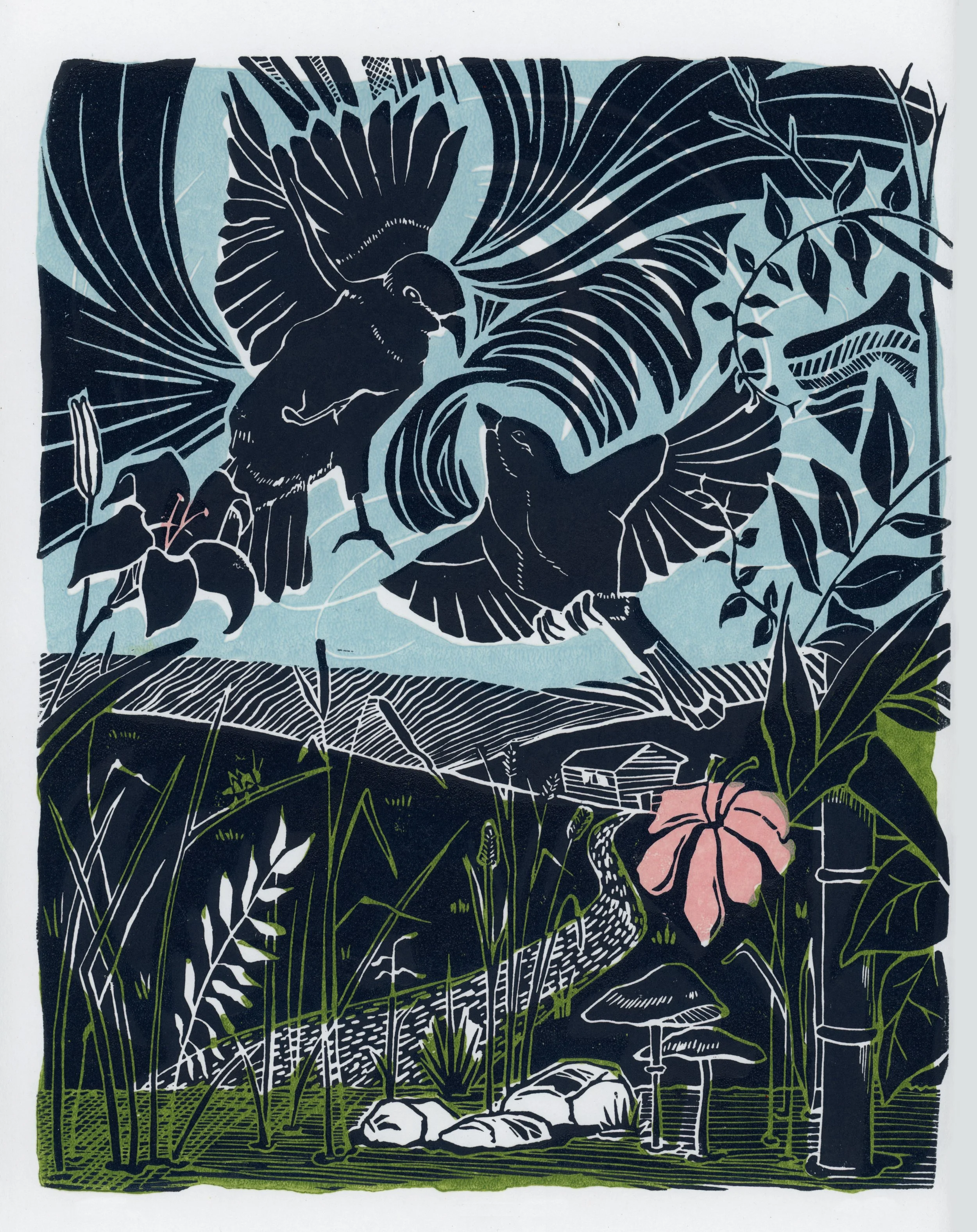 Twilight Meadow Linocut