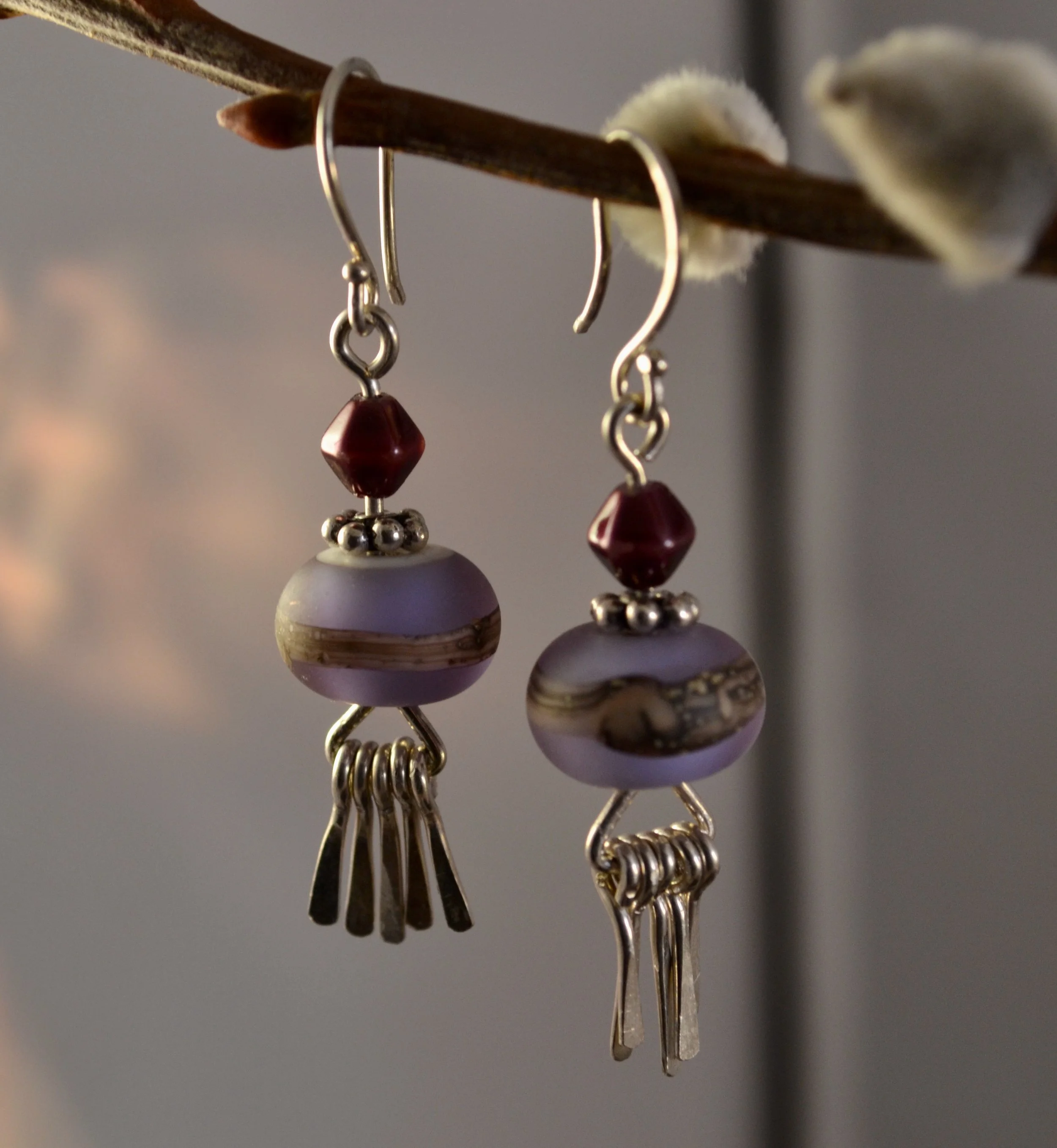 Lampwork & Sterling Fringe Dangle Earrings