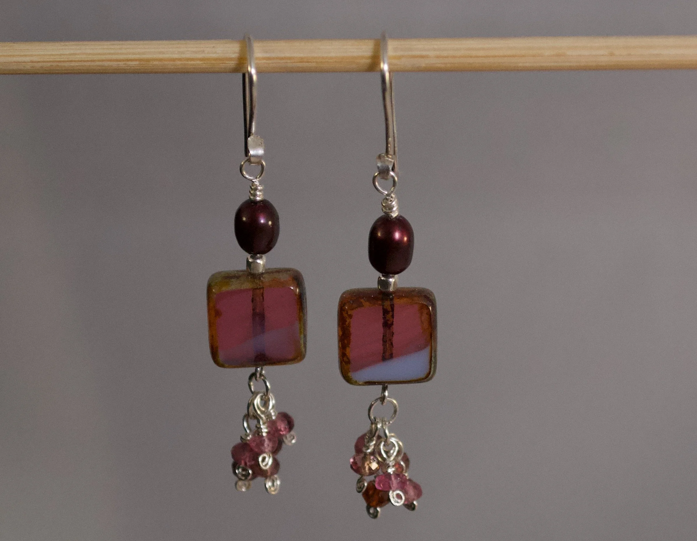 Purple Glass Dangle Earrings