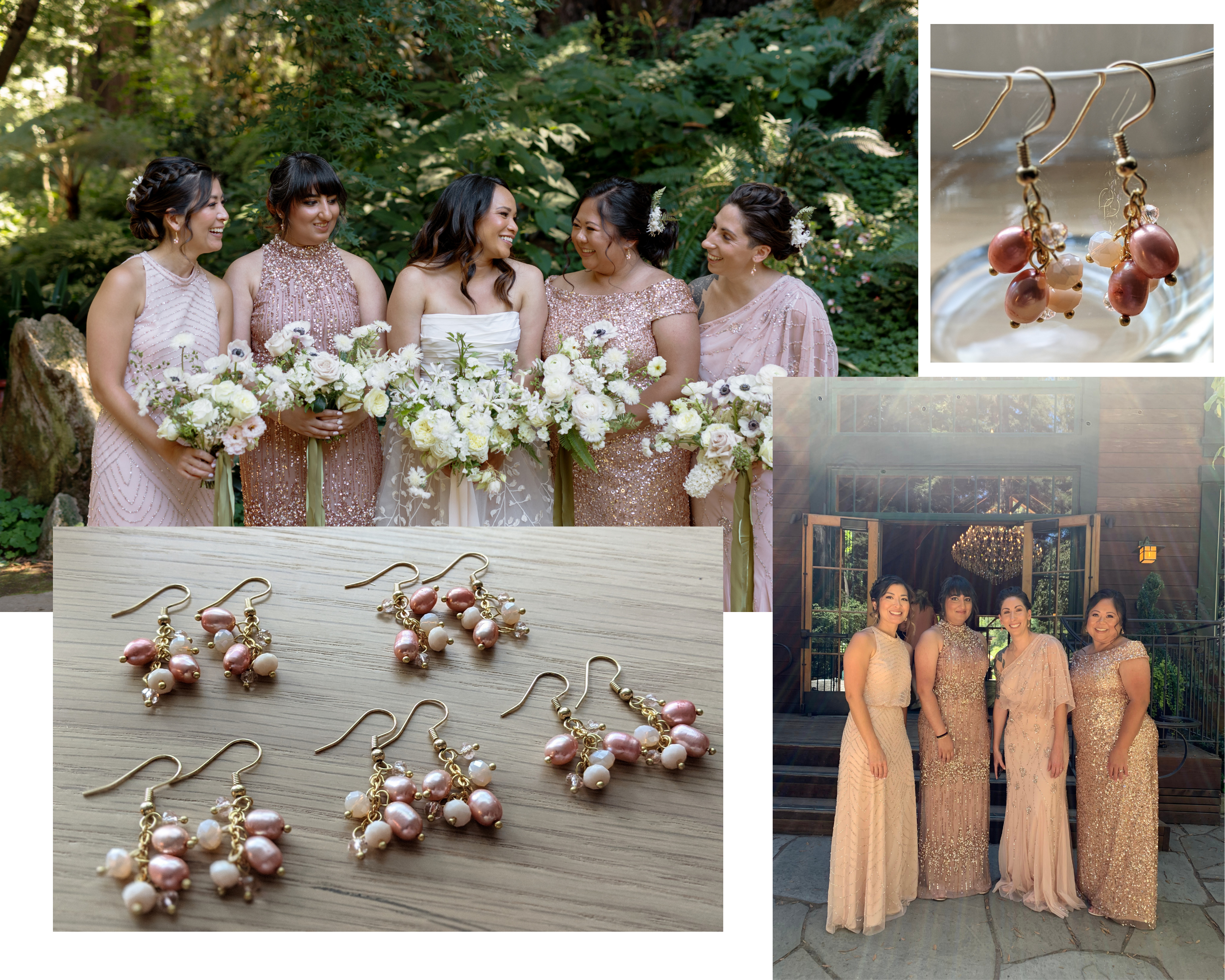 Pink pearl bridesmaid earrings for outdoor wedding