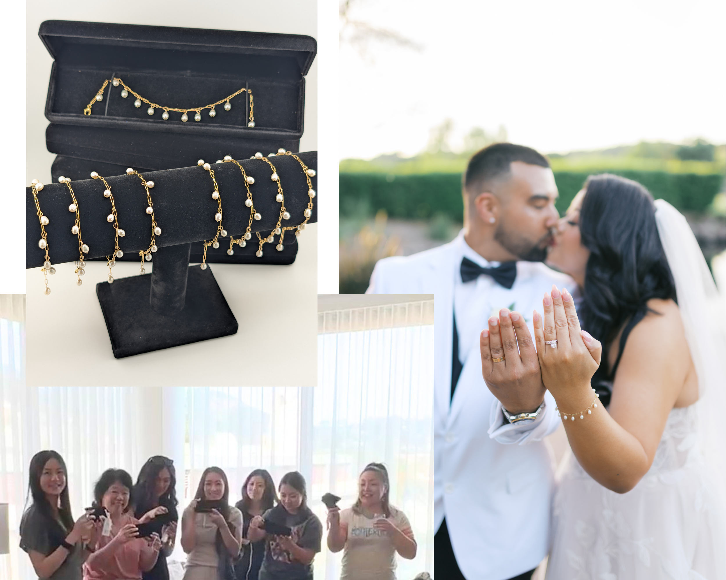 One dainty pearl bracelet design for bride, mom, and bridesmaids