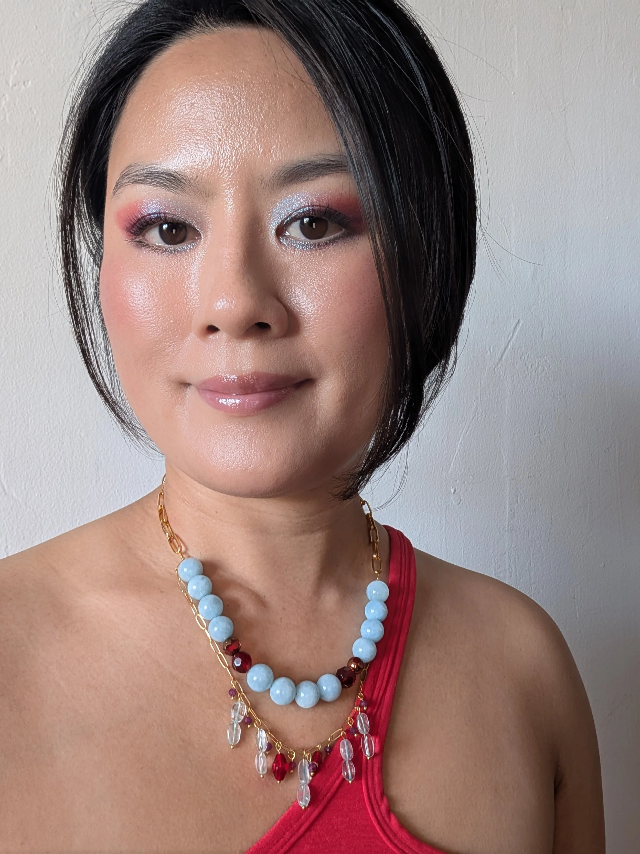 Aquamarine ruby gemstone necklace handmade Delphiq Jewelry