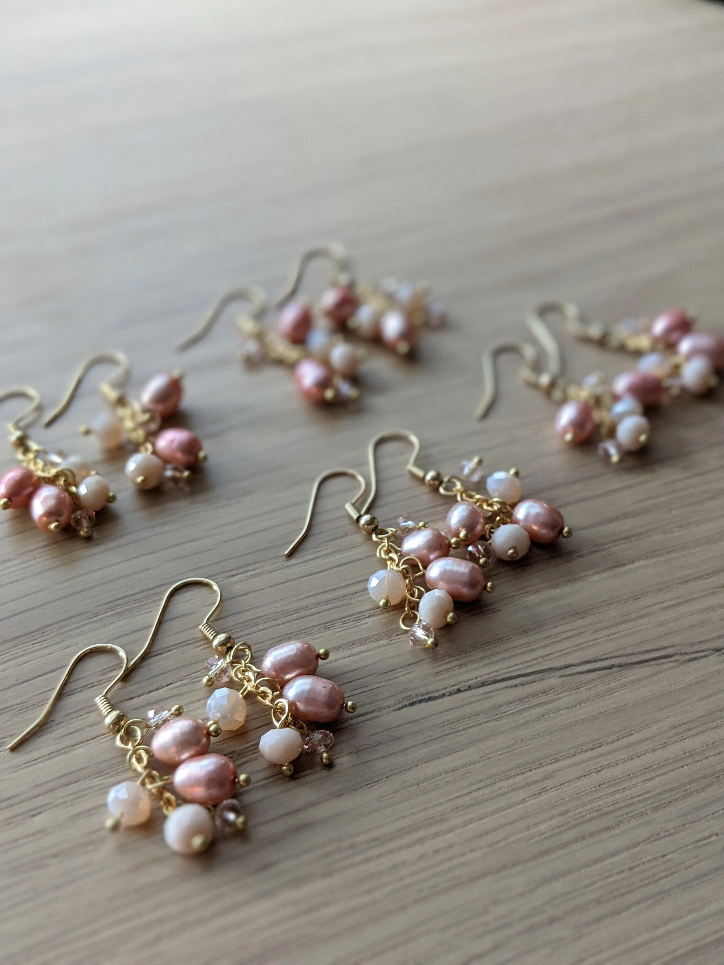 Pink pearl earrings bridesmaid gifts Delphiq Jewelry