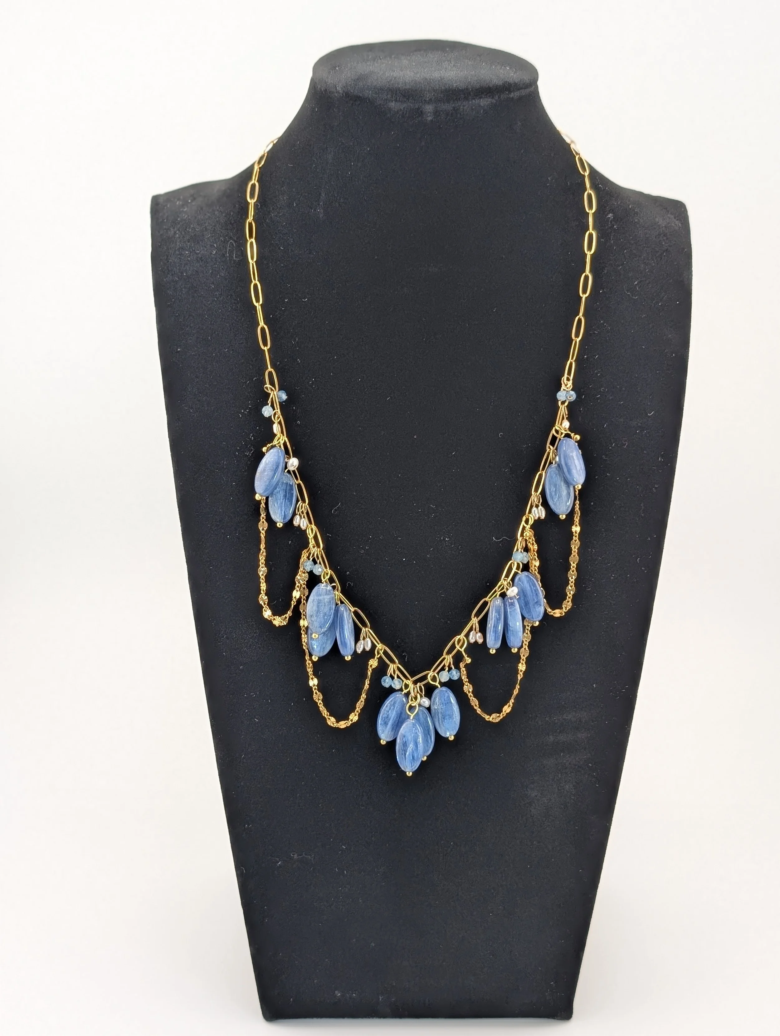 Custom Kyanite necklace blue and gold rare gemstone jewelry Delphiq Jewelry