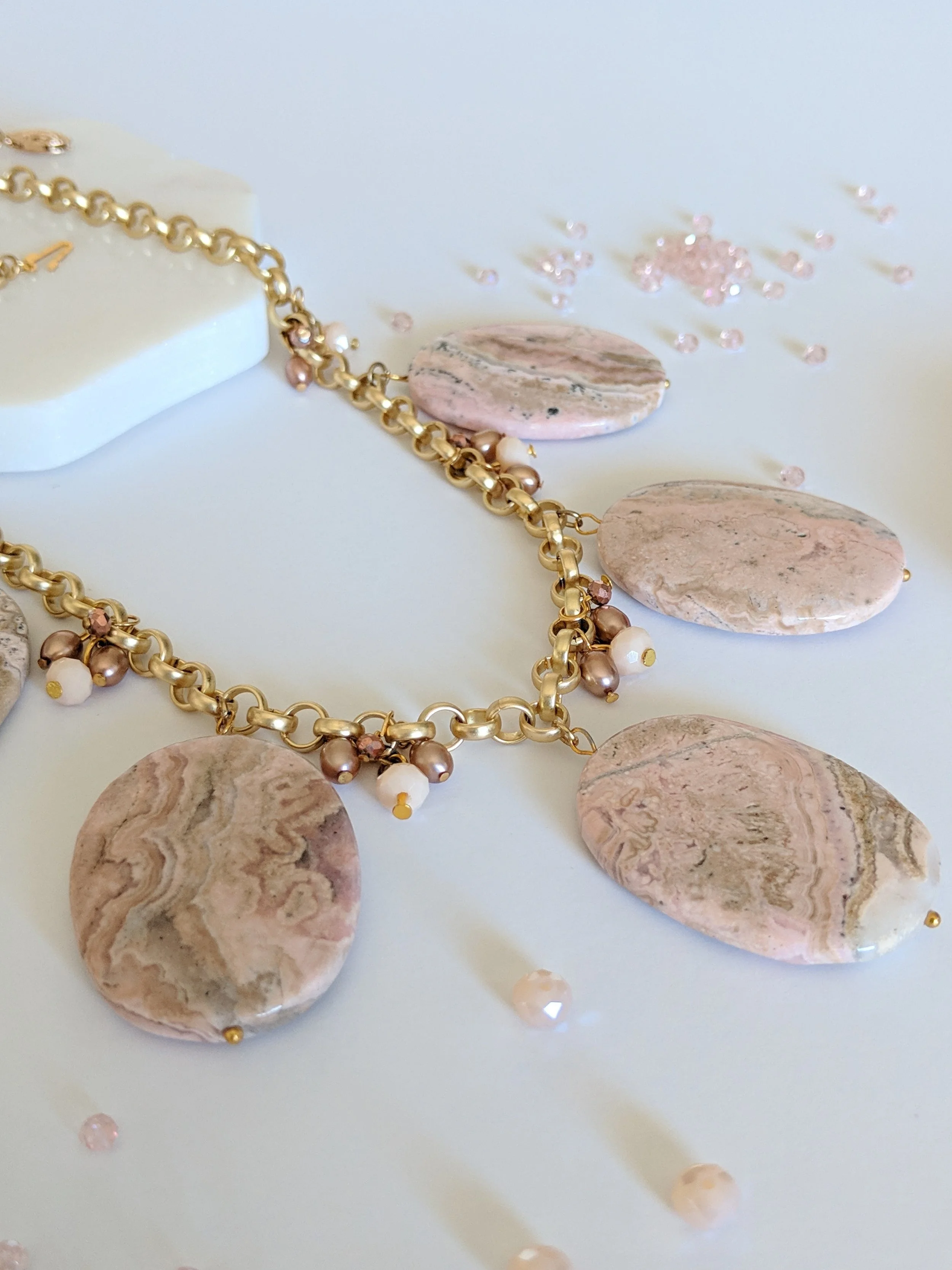 Rhodochrosite necklace rare gemstone jewelry Delphiq Jewelry