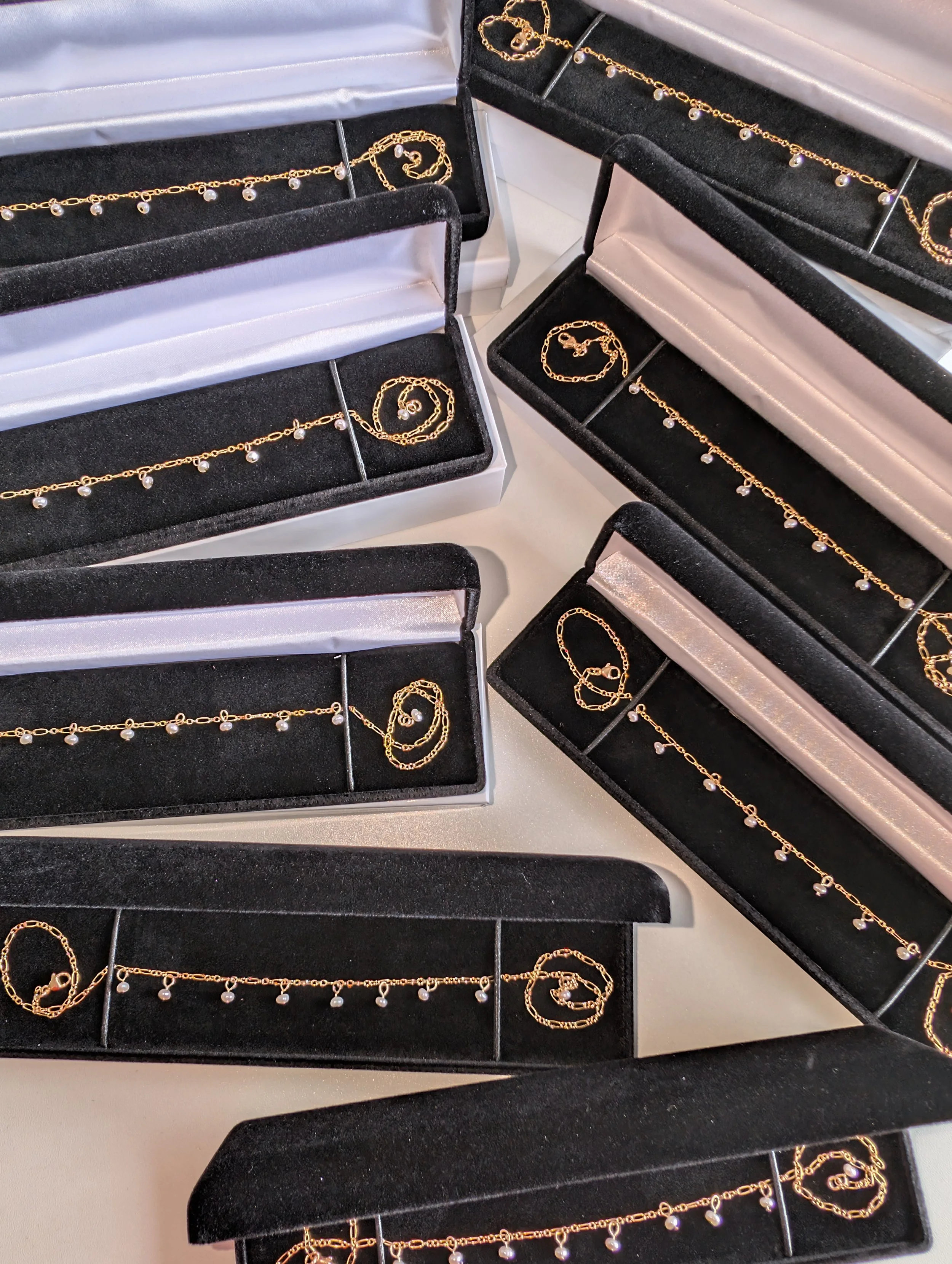 Bridal party gifts custom pearl necklaces Delphiq Jewelry