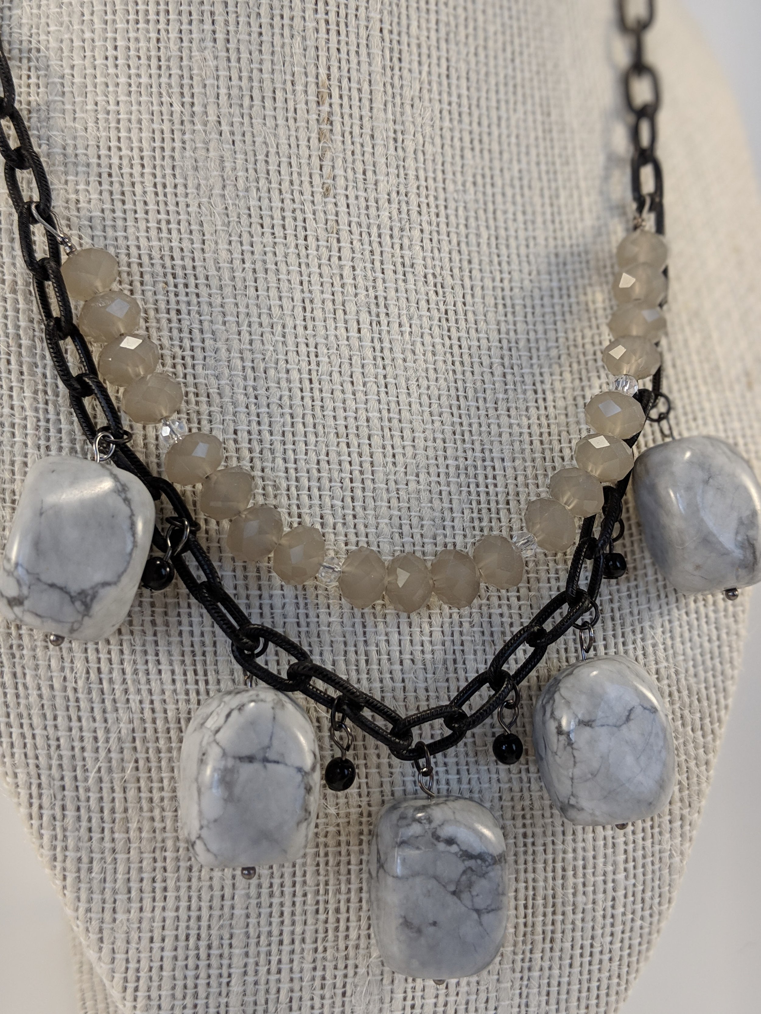 Howlite necklace gray gemstone rare handmade jewelry Delphiq Jewelry