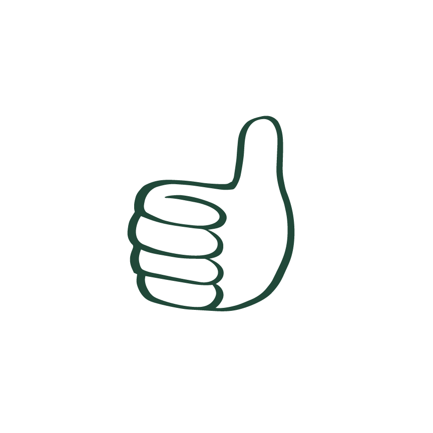 A simple line drawing of a thumbs-up hand gesture.