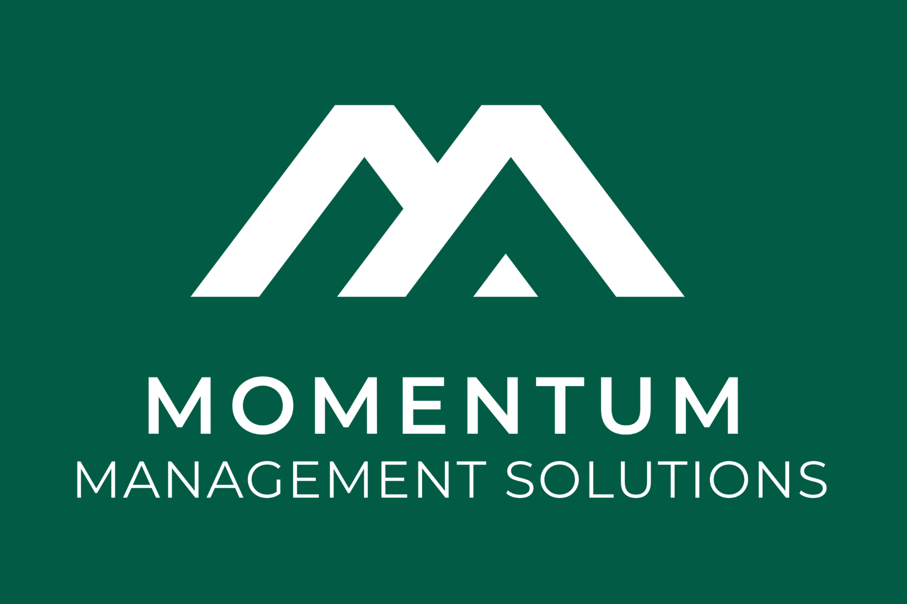 Company logo featuring stylized white M shapes on a dark green background with the text 'Momentum Management Solutions' below.