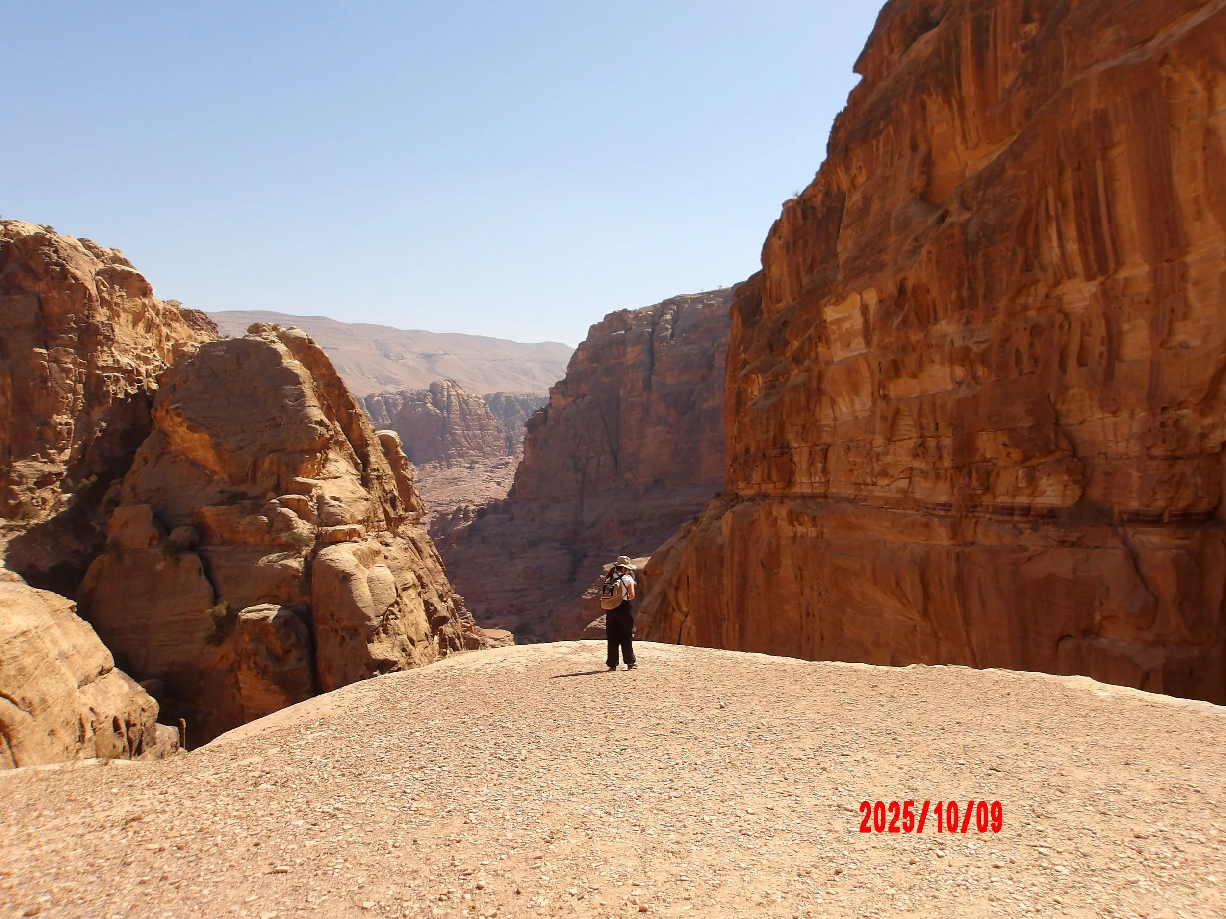 Persona viendo un cañón en Petra