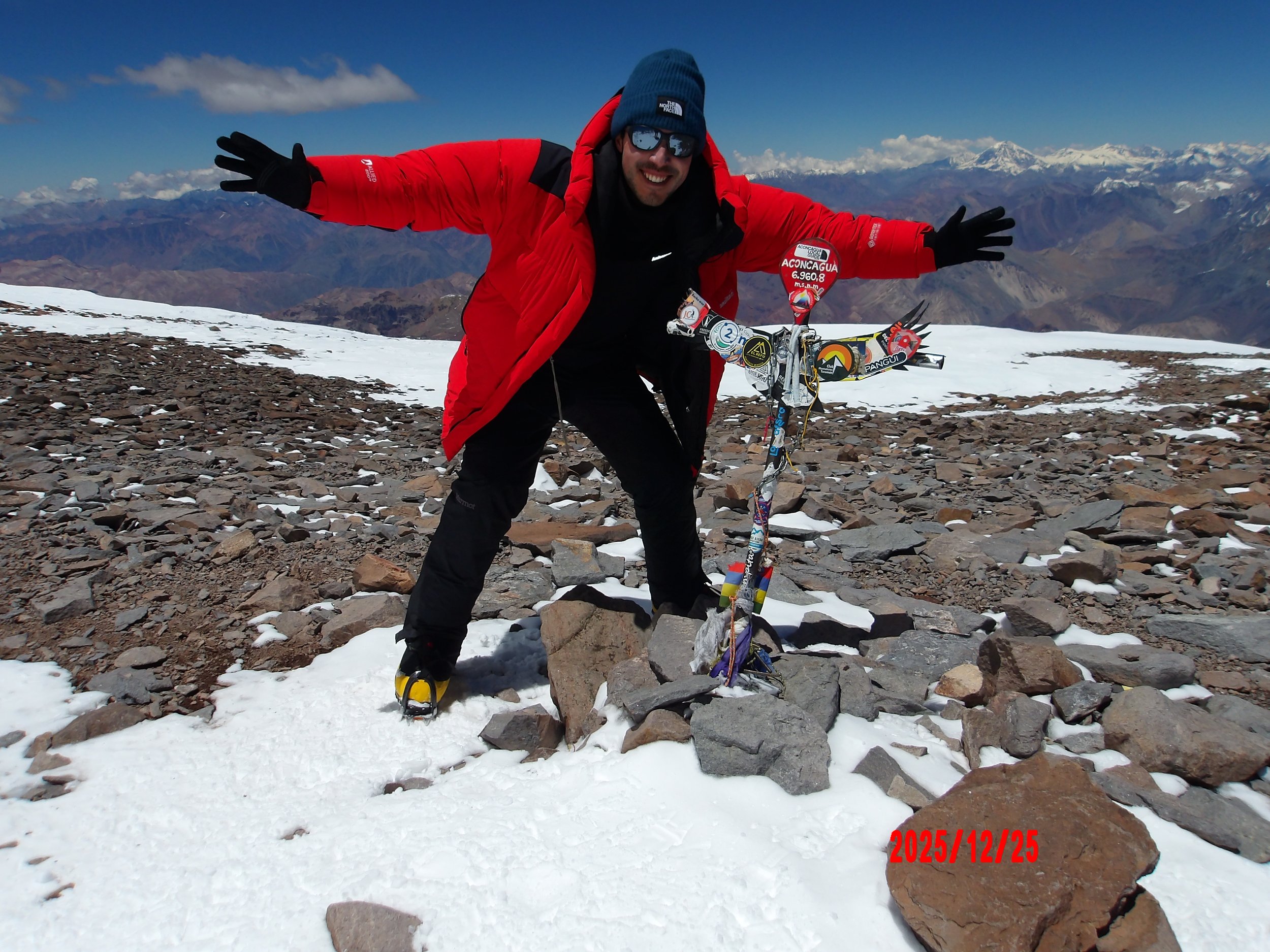 Foto en la cumbre del Aconcagua.
