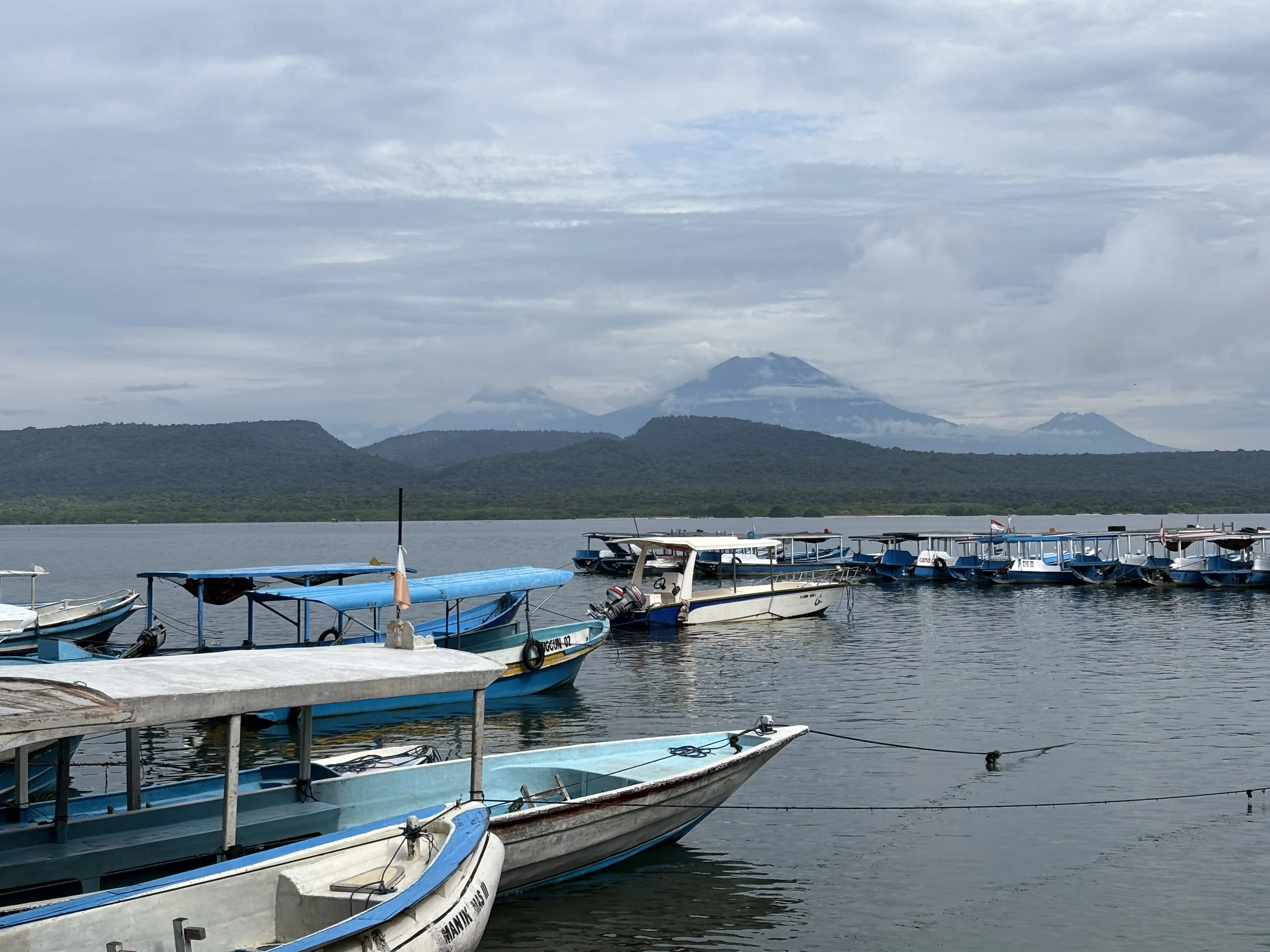 Costa de Bali con volcán al fondo.