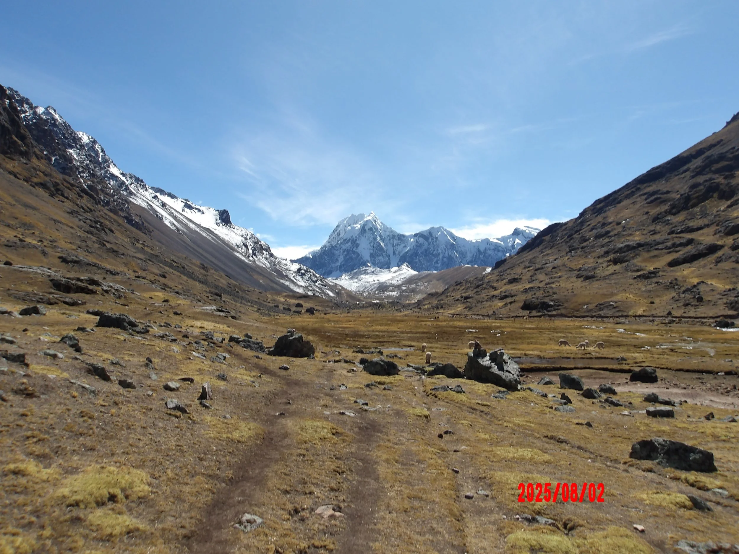 Sendero en el trek de Ausangate con montaña nevada al fondo