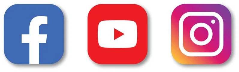 Icons for Facebook, YouTube, and Instagram