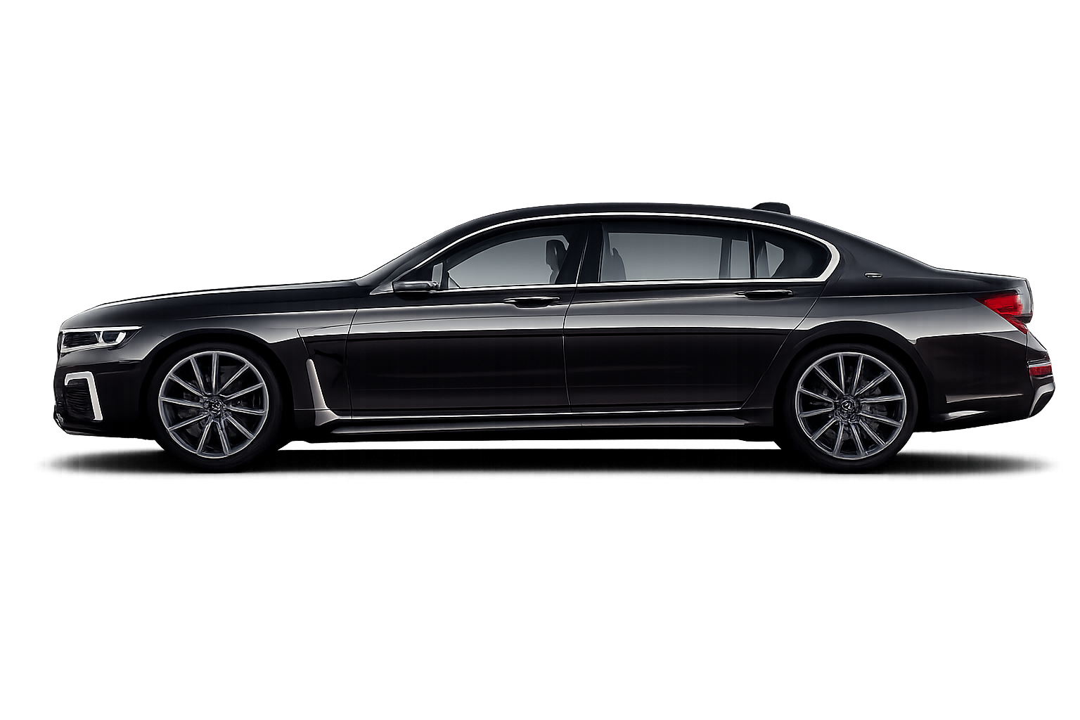 A black luxury sedan car against a colorful, abstract background.