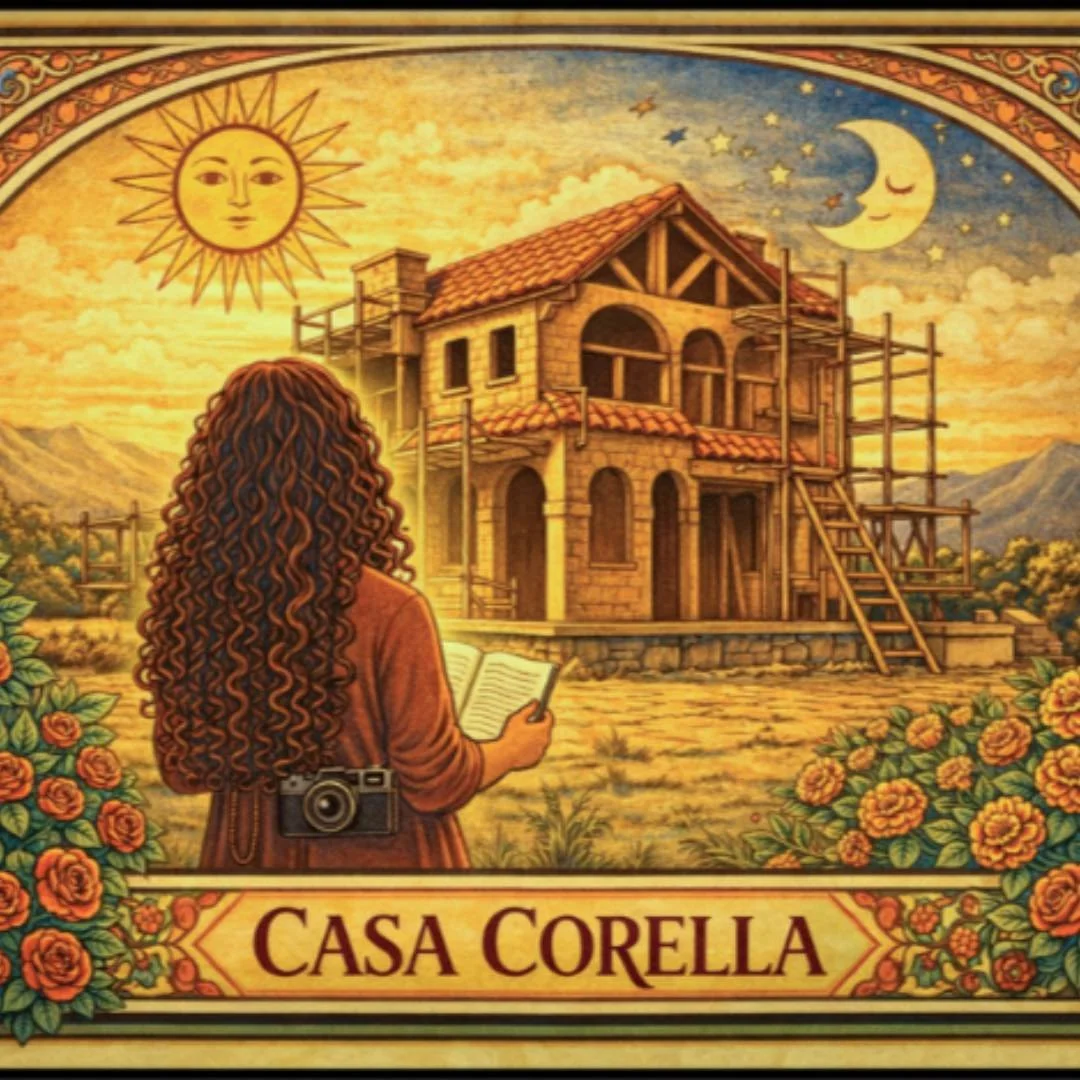 I want to tell you more about the Casa Corella logo, because its symbolism shows who this space is really meant for.

The logo is designed like a tarot-inspired card, influenced by my own spiritual practice and the way I move through the world with i