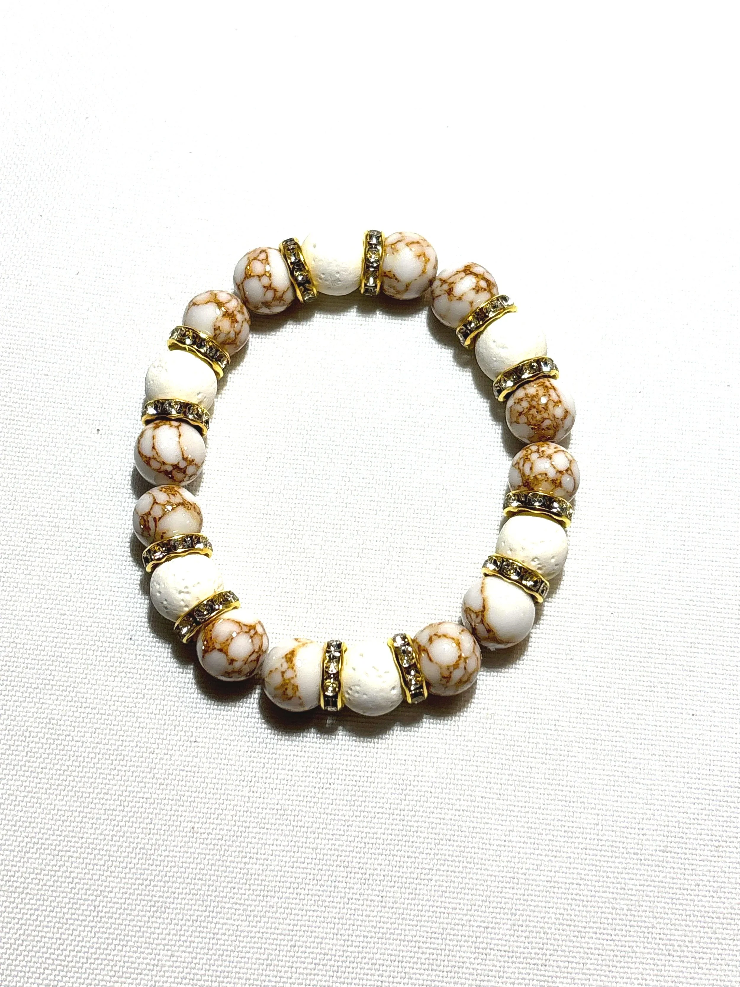 10mm lava bead and white/gold beads