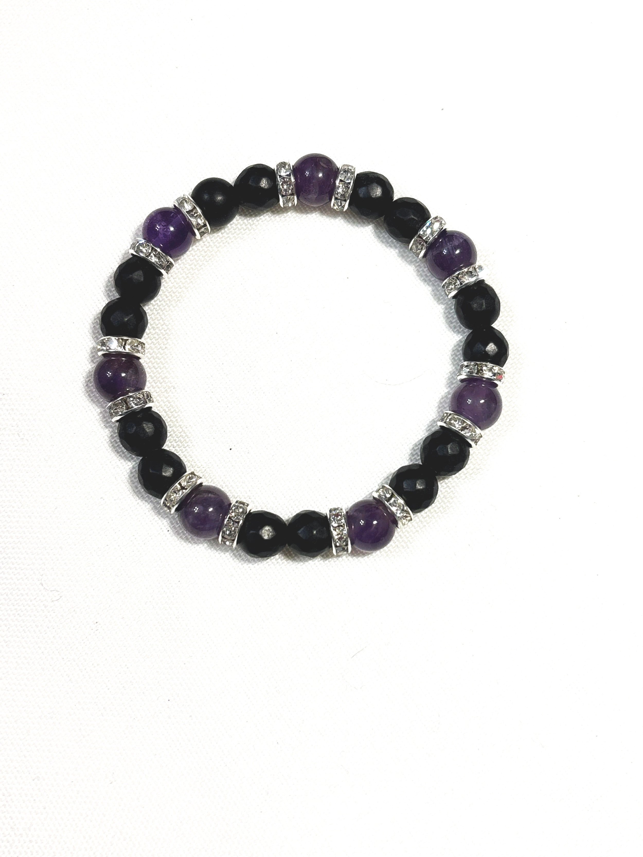 Matte Black stone with Purple Agate. 8mm