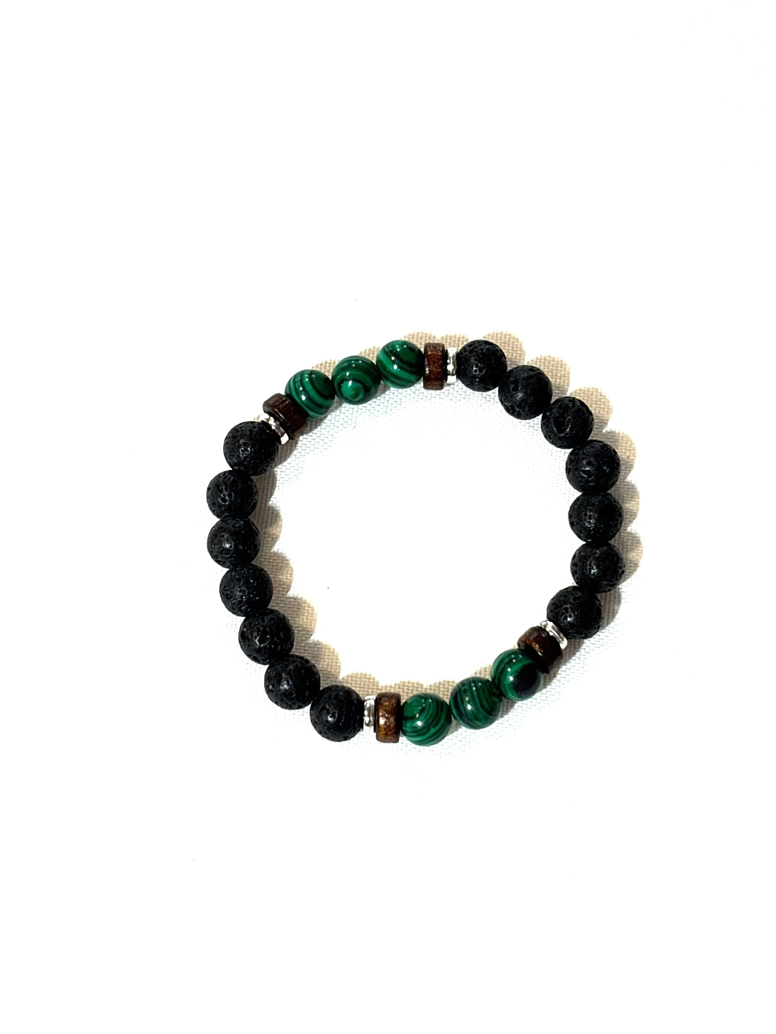 Lava bead with malachite stones