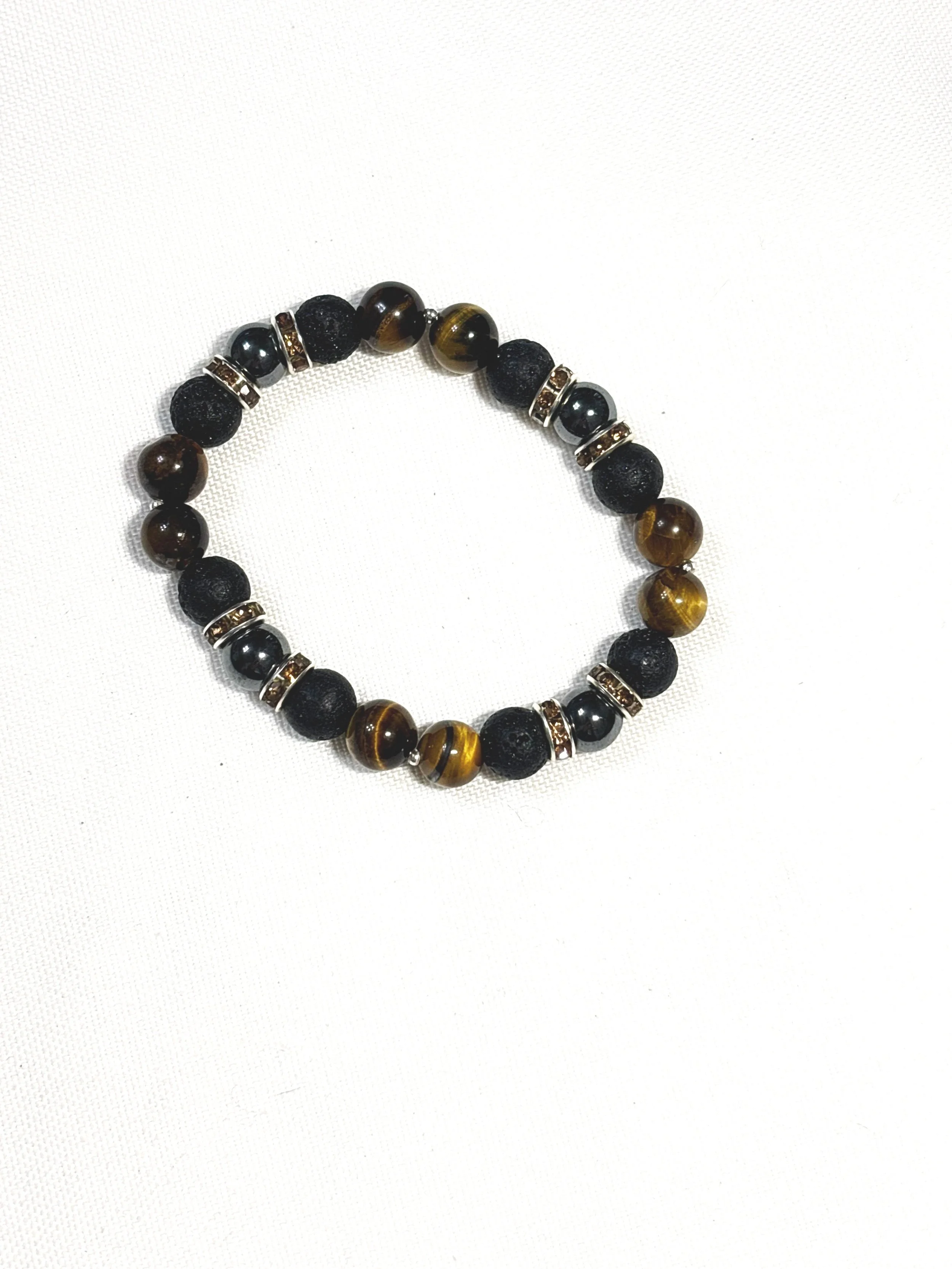 Black Lava Bead, Tiger's Eye and Hematite. 8mm
