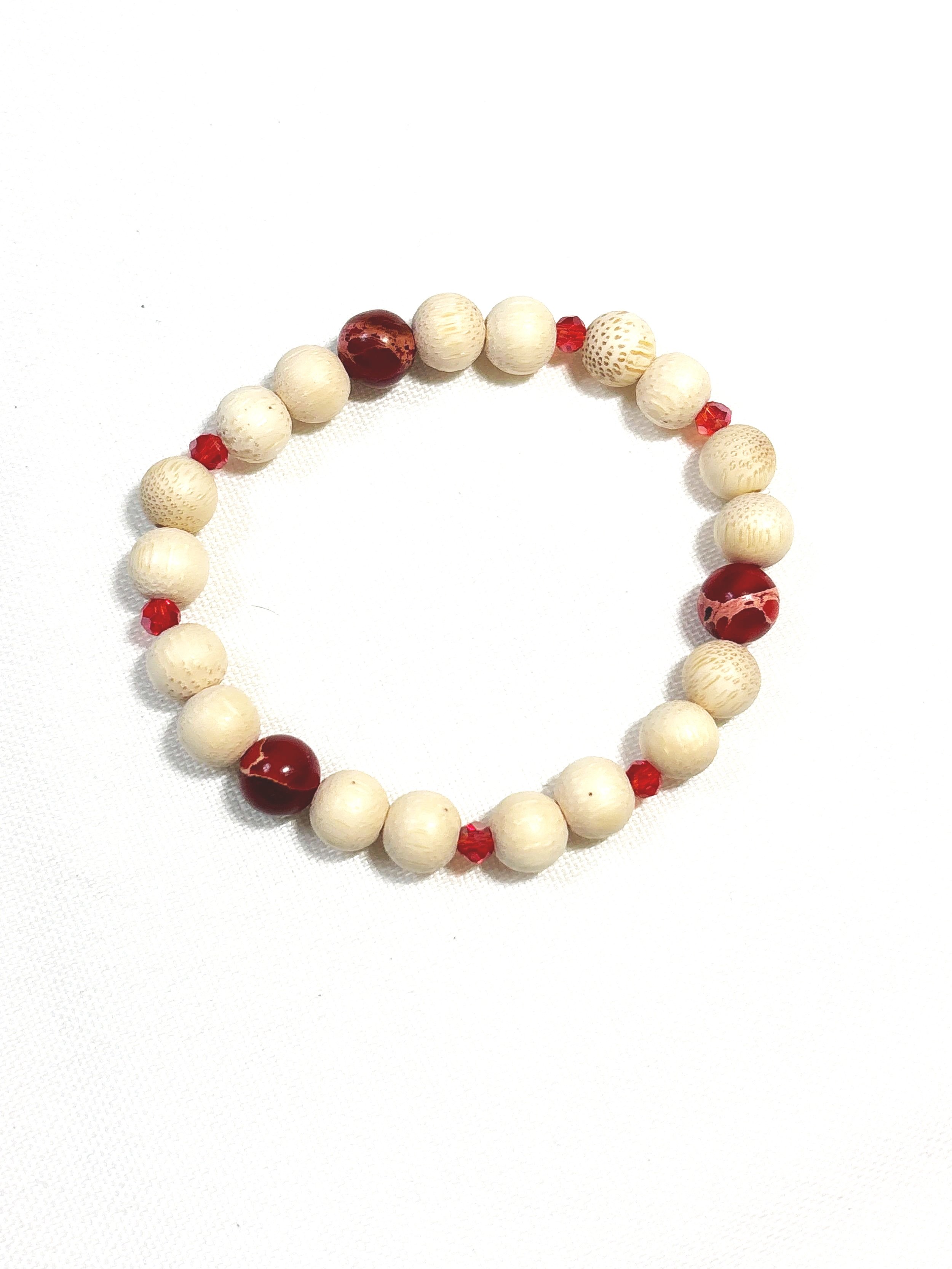 Natural Wood Beads with Red Sea Sediment stones. 8mm