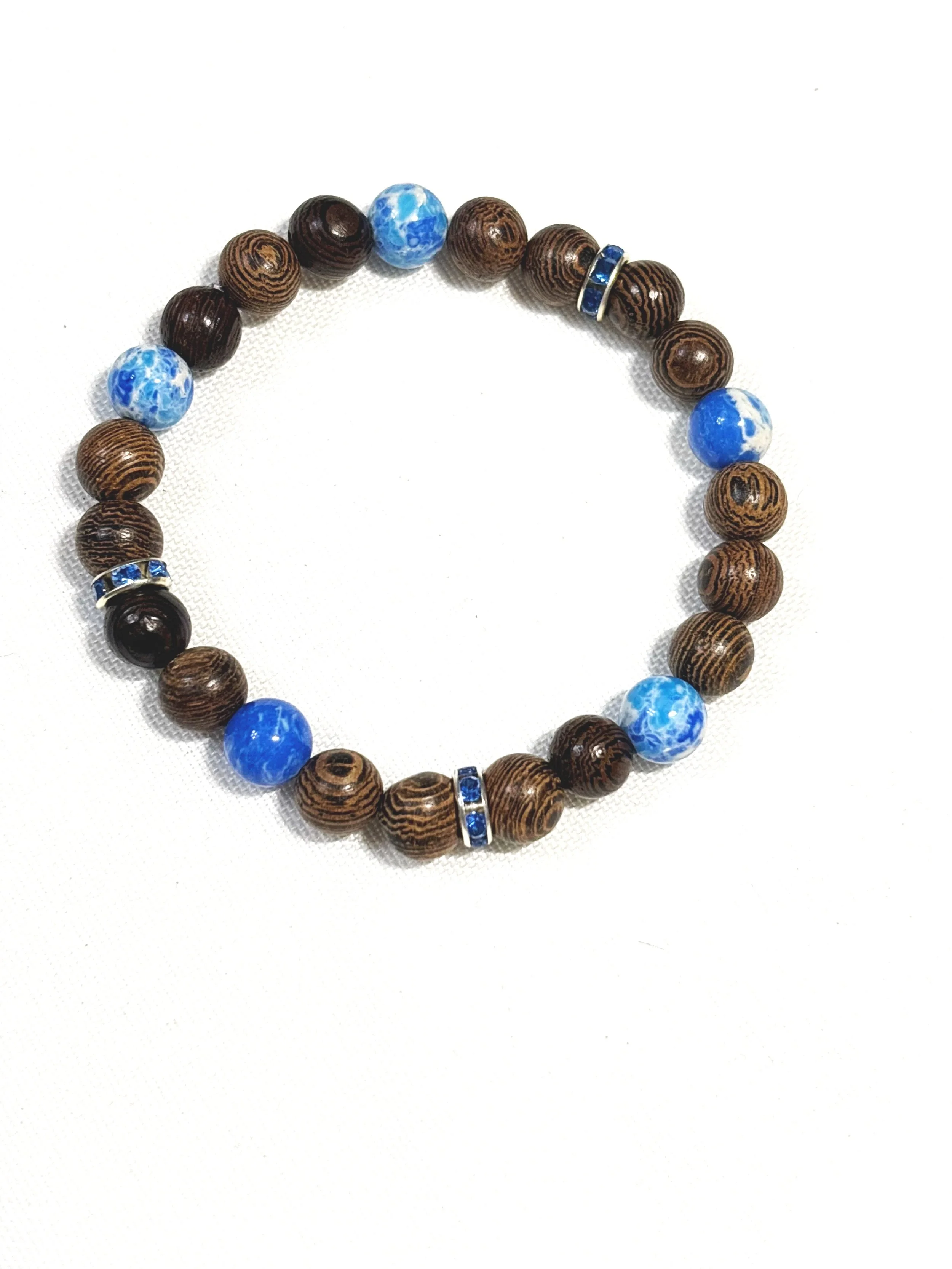 Dark Wood Beads with Blue Emperor Stone, 8mm