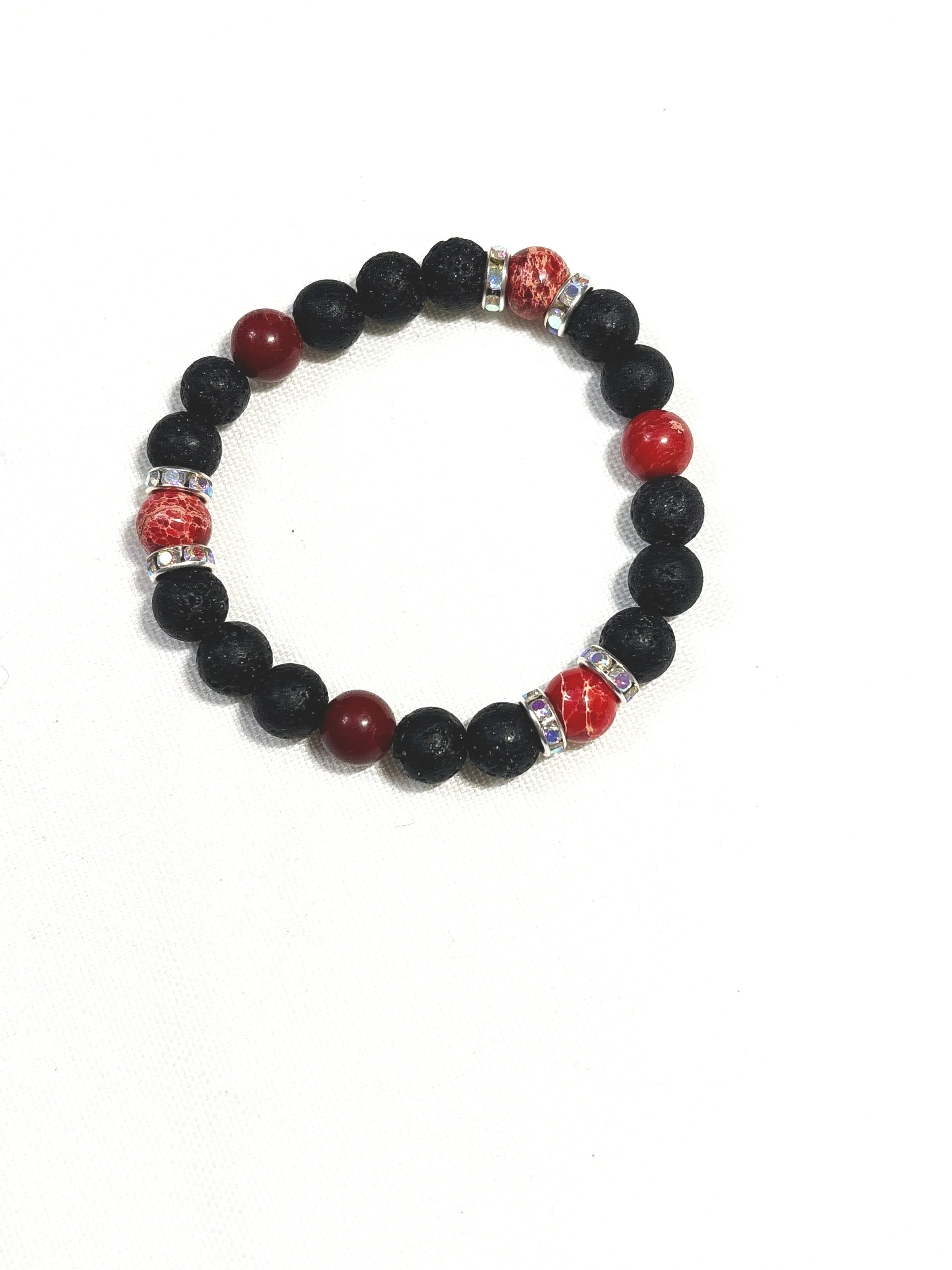 Black Lava Bead with Red Sea Sediment. 8mm