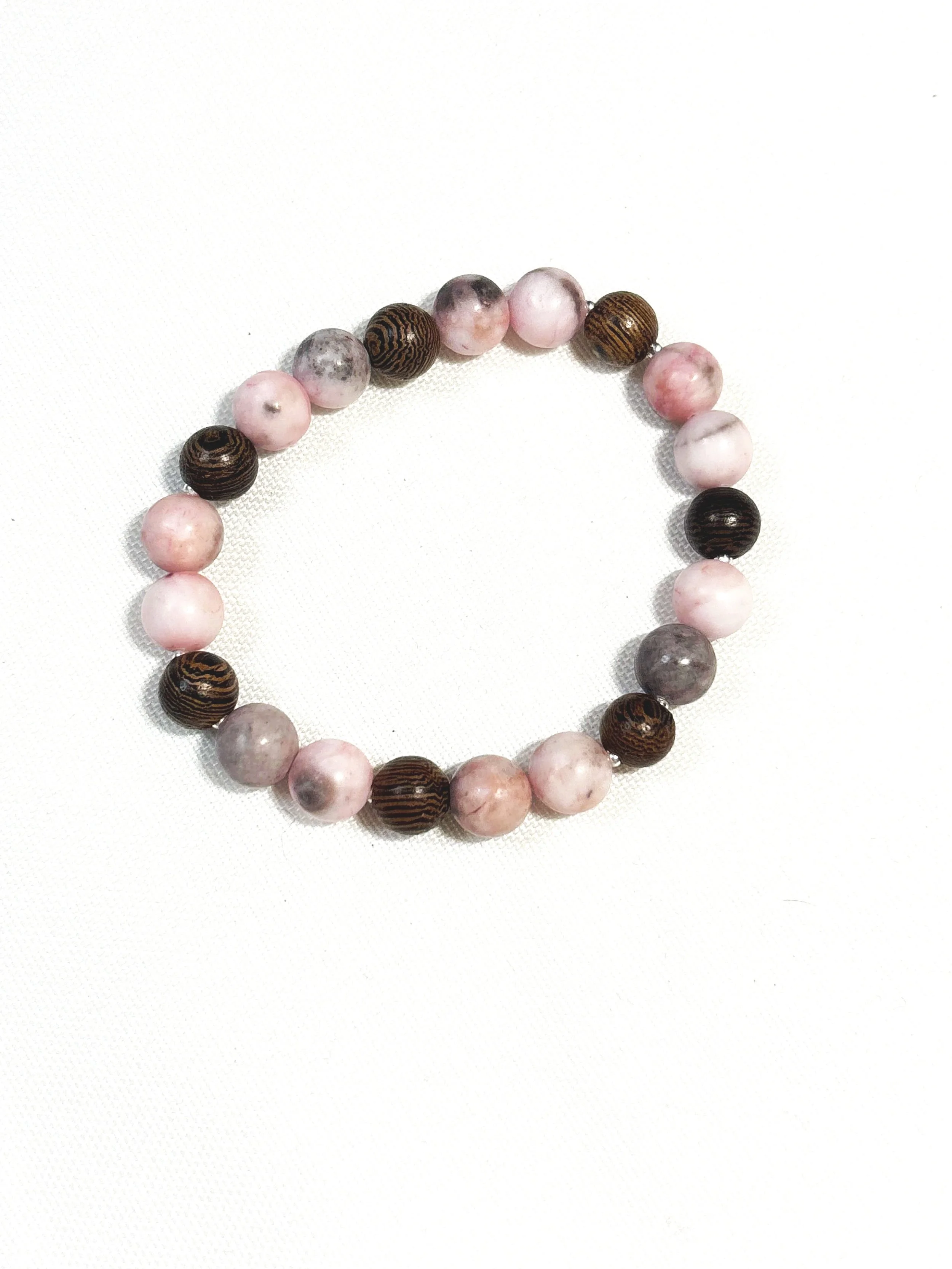 Dark Wood Beads with Matte Pink Zebra. 8mm
