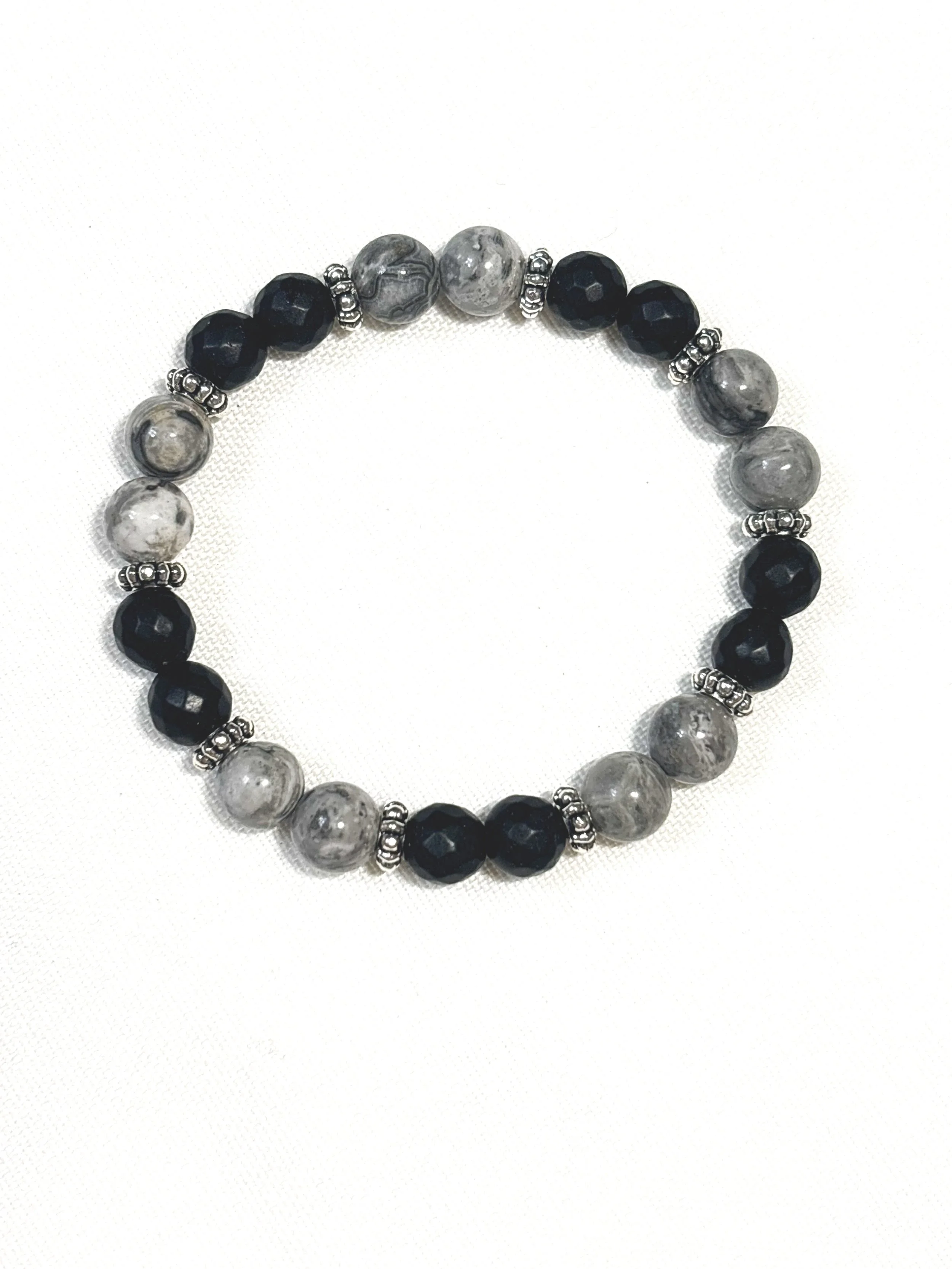 Black Matte Stone with Map stone beads. 8mm