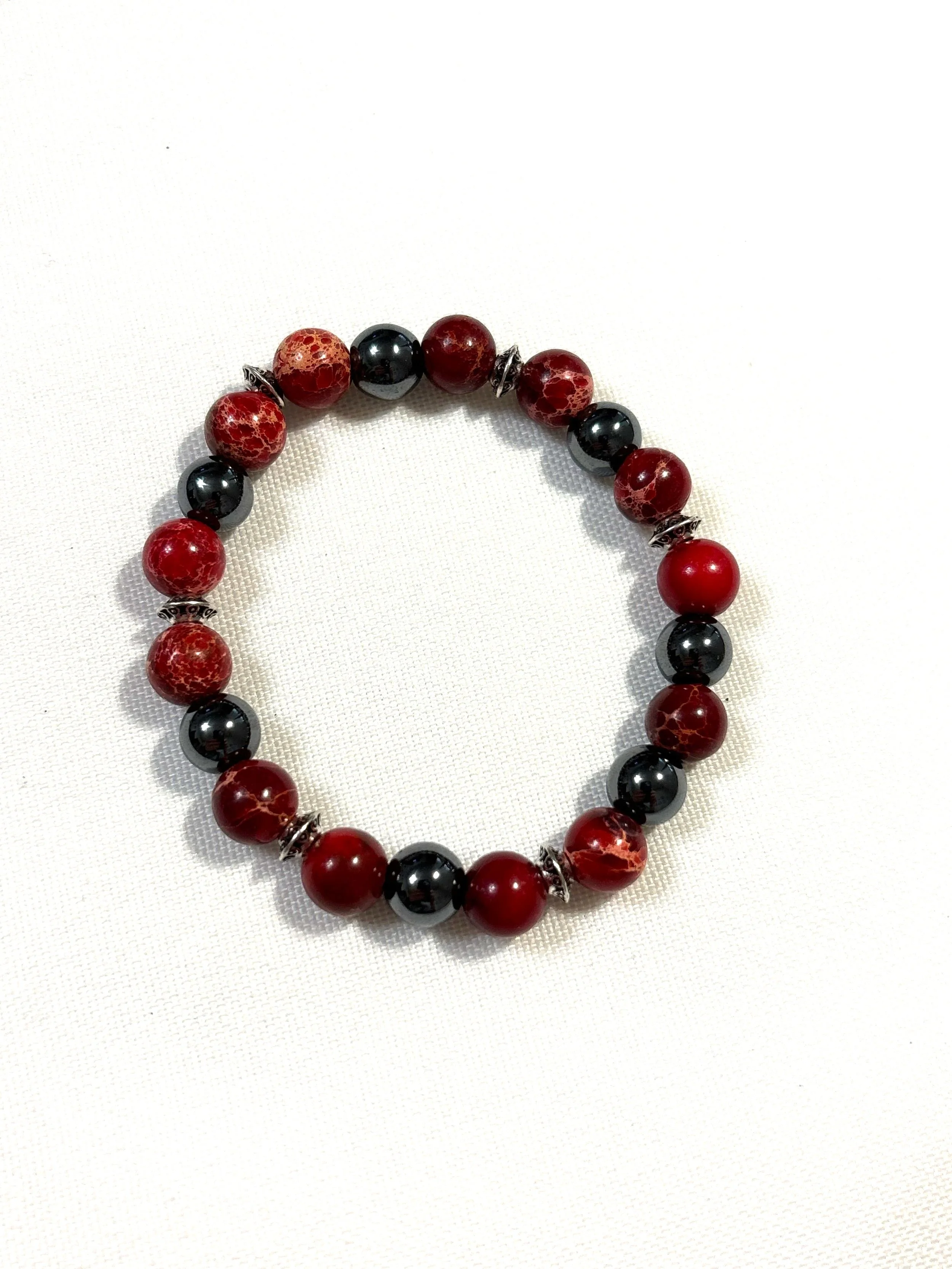 Red cracked bead with Hematite bracelet