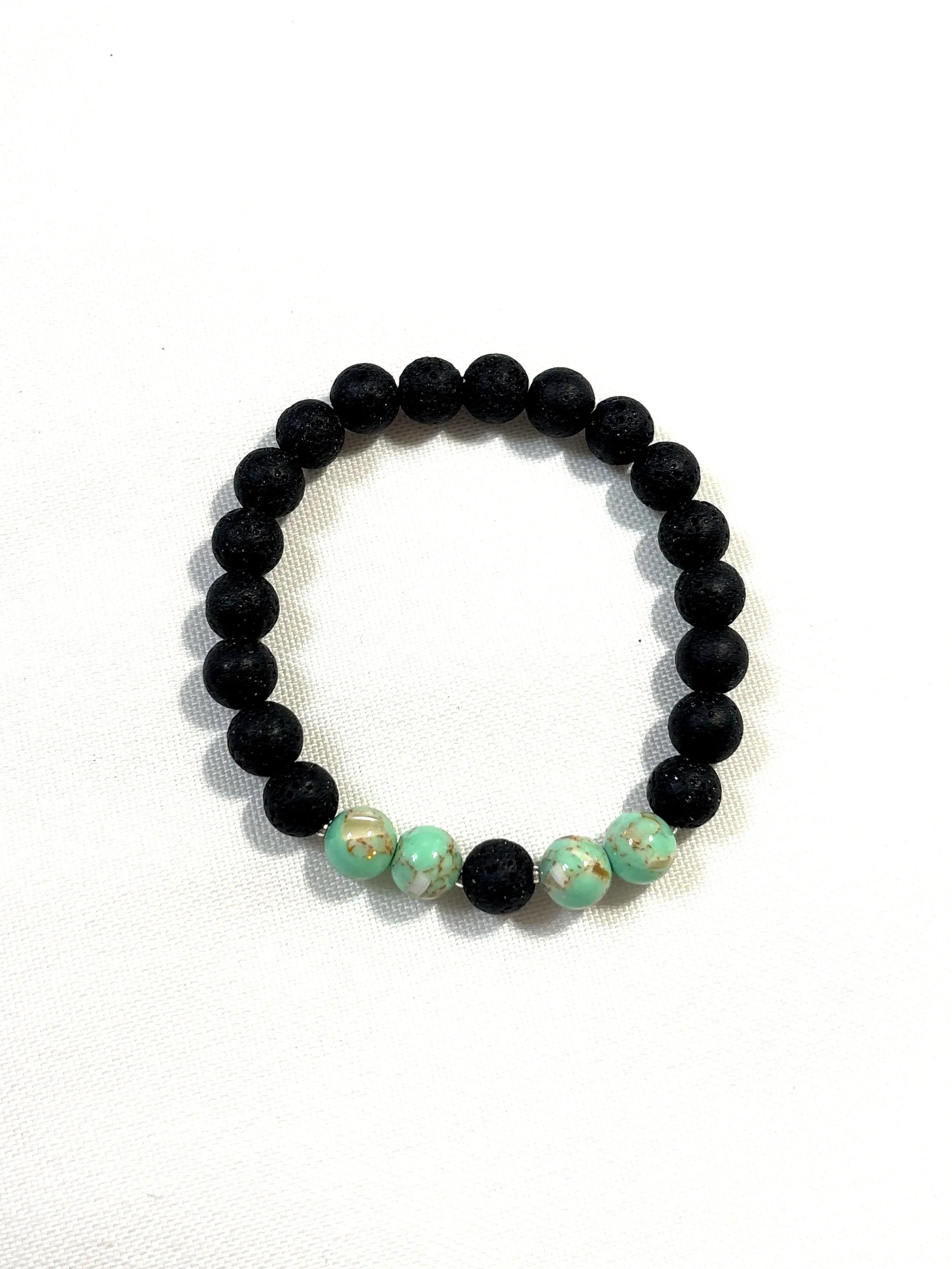 Lava beads with gold turquoise stone