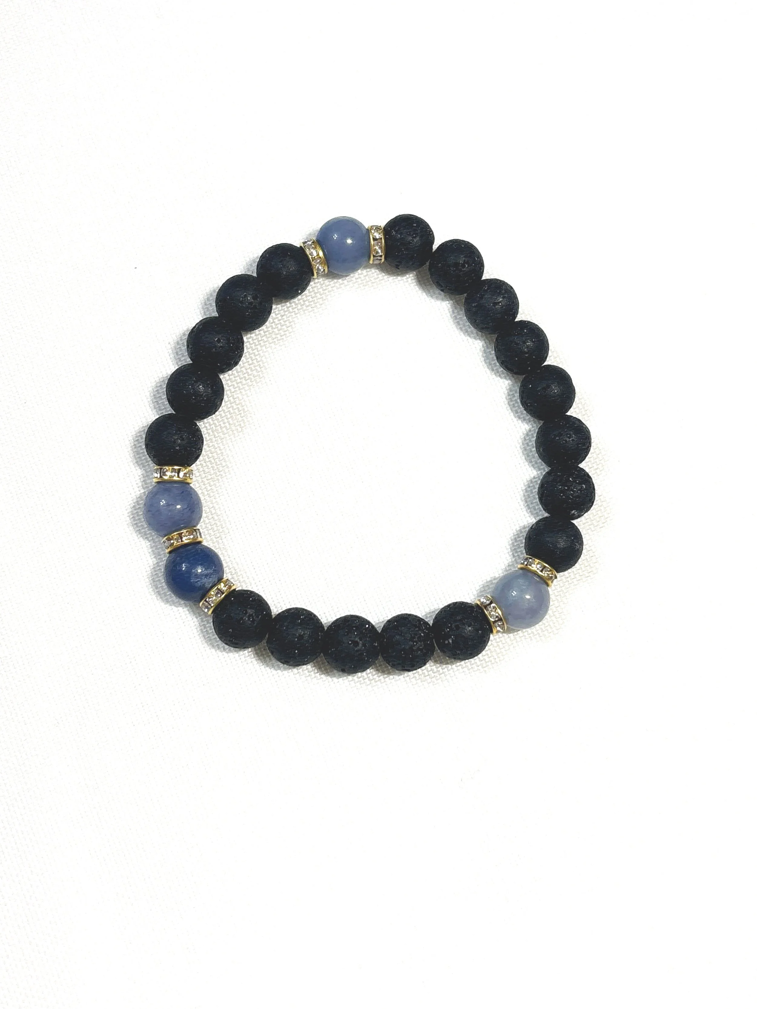 Black Lava Bead with Blue Aventurine. 8mm