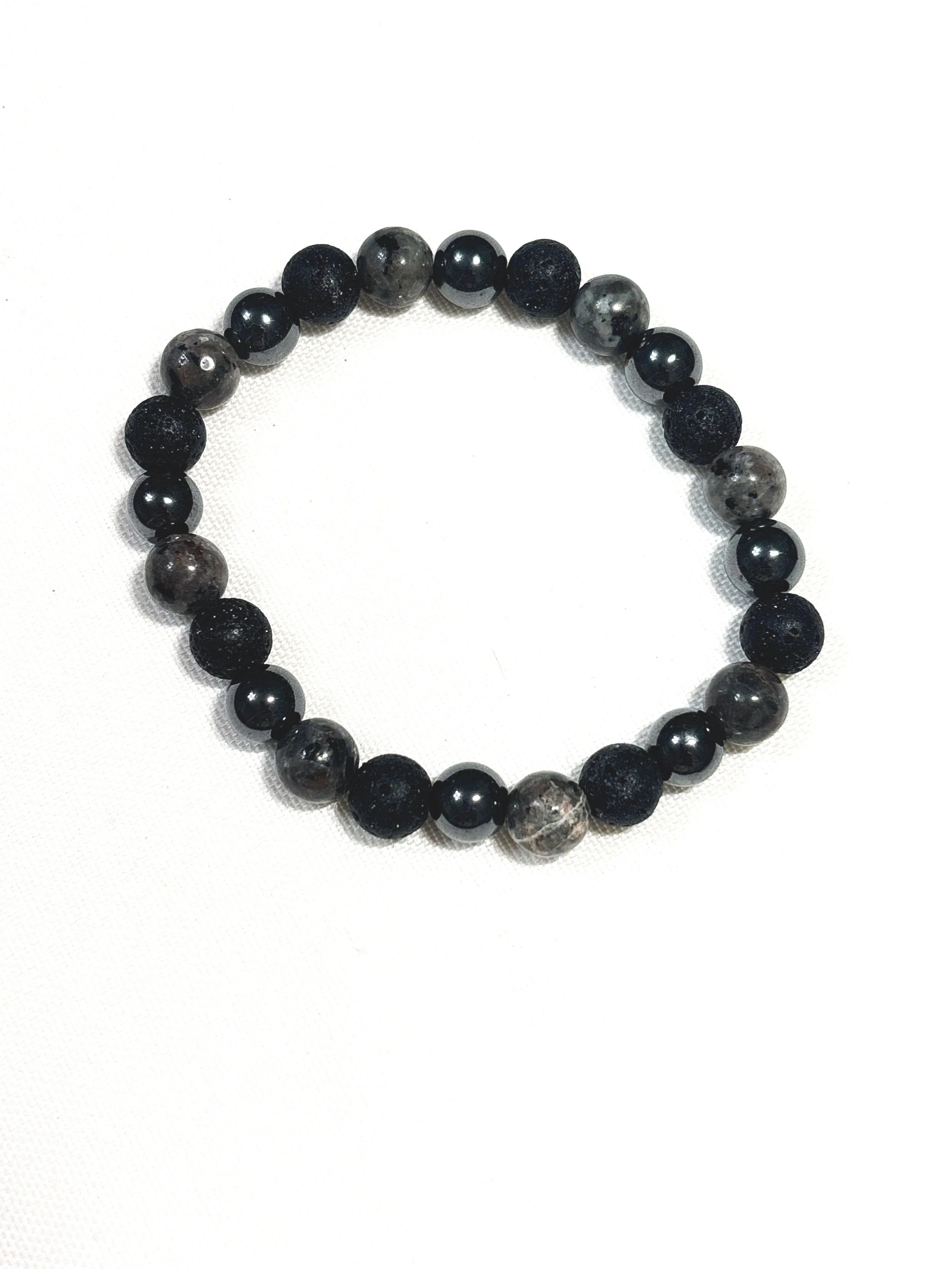 Black Lava Bead with Hematite and Yooperlite. 8mm