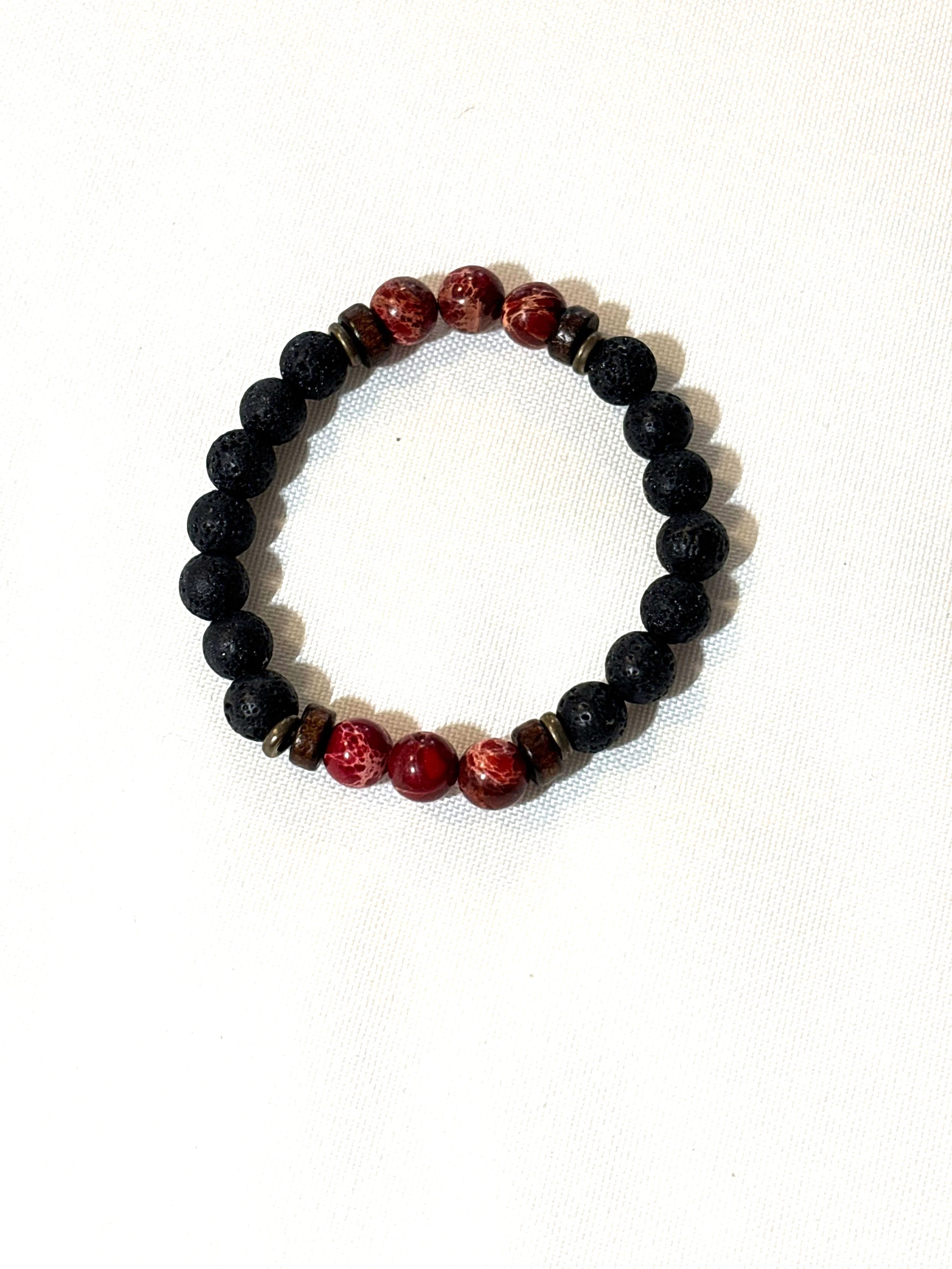 Lava bead and red stone bracelet