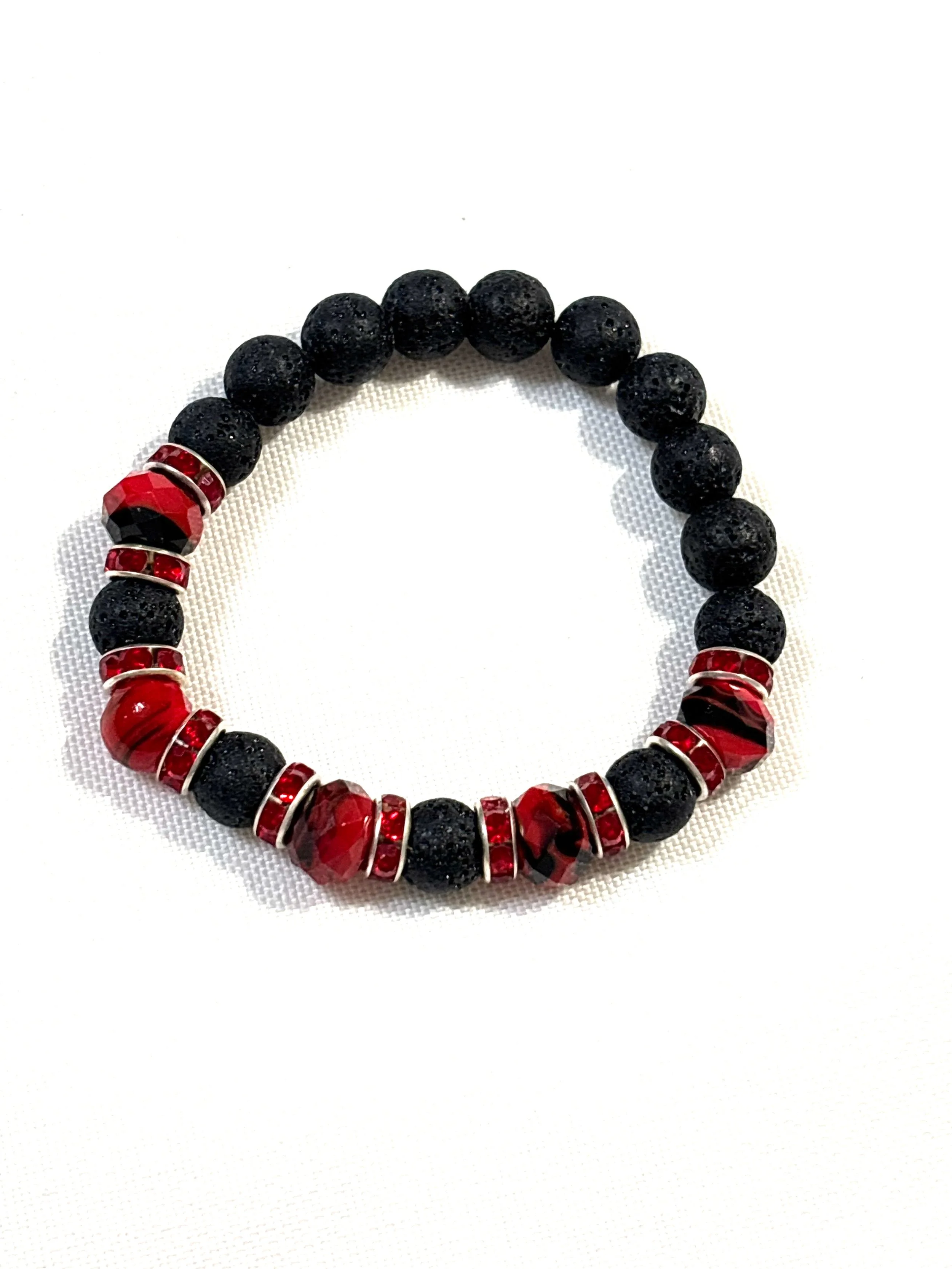 Lava beads with red and black stone