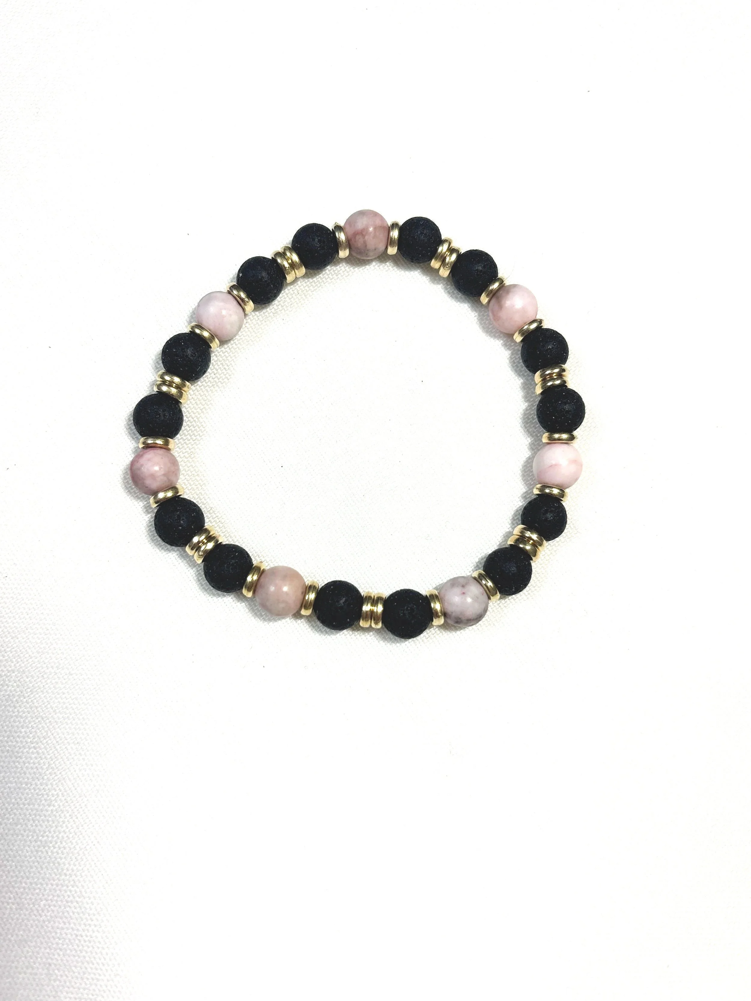 Black Lava Bead with Matte Pink Zebra. 8mm