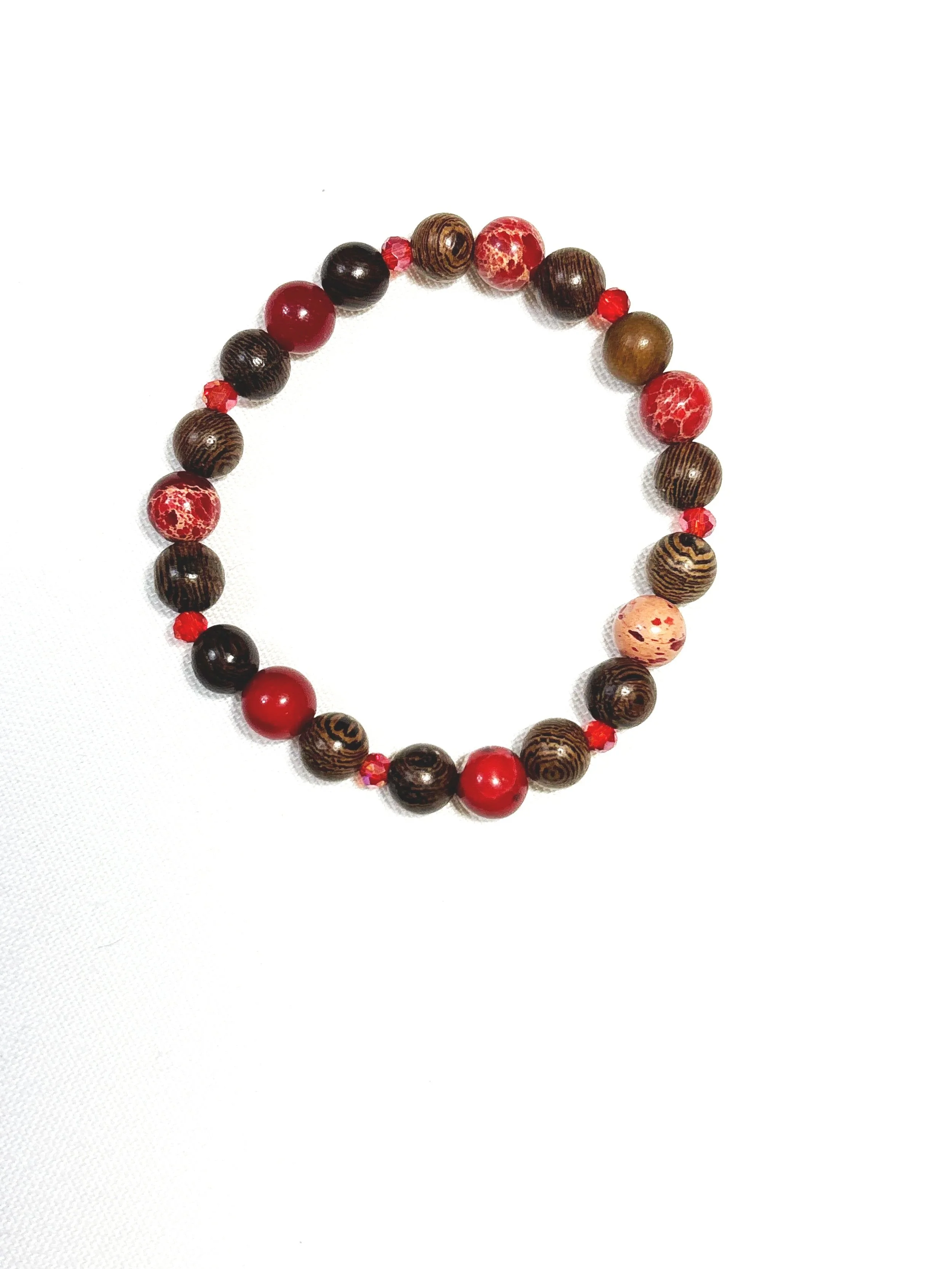 Dark Wood Beads with Red Sea Sediment Stone. 8mm