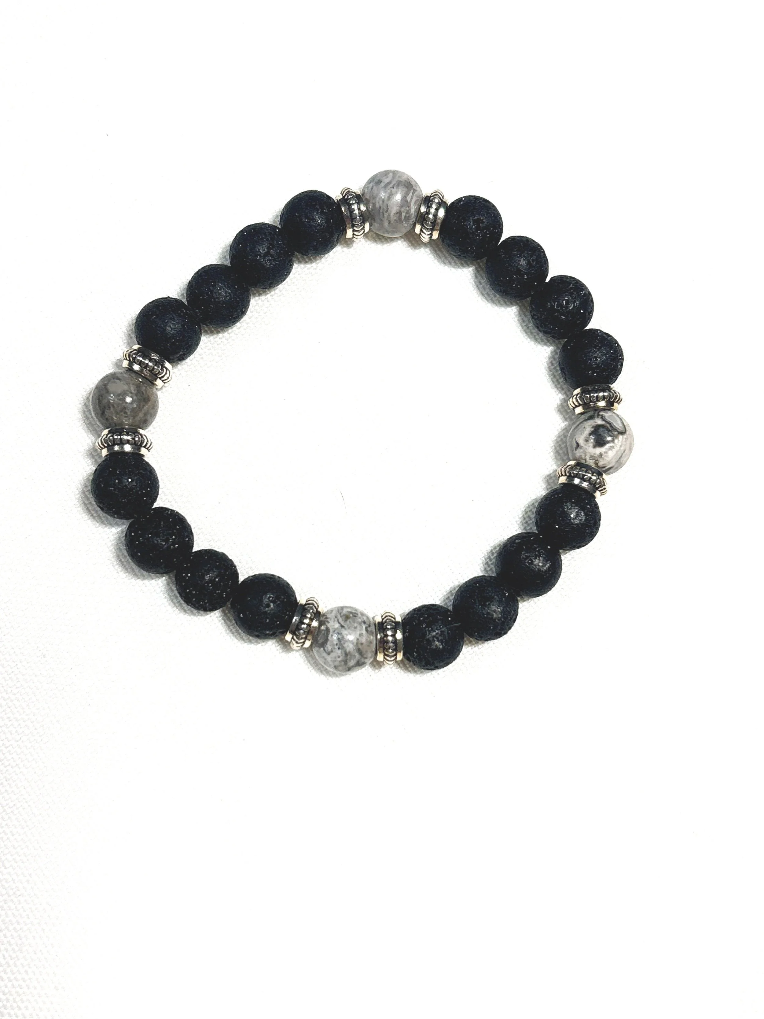 Black Lava Bead with Map Stone. 8mm